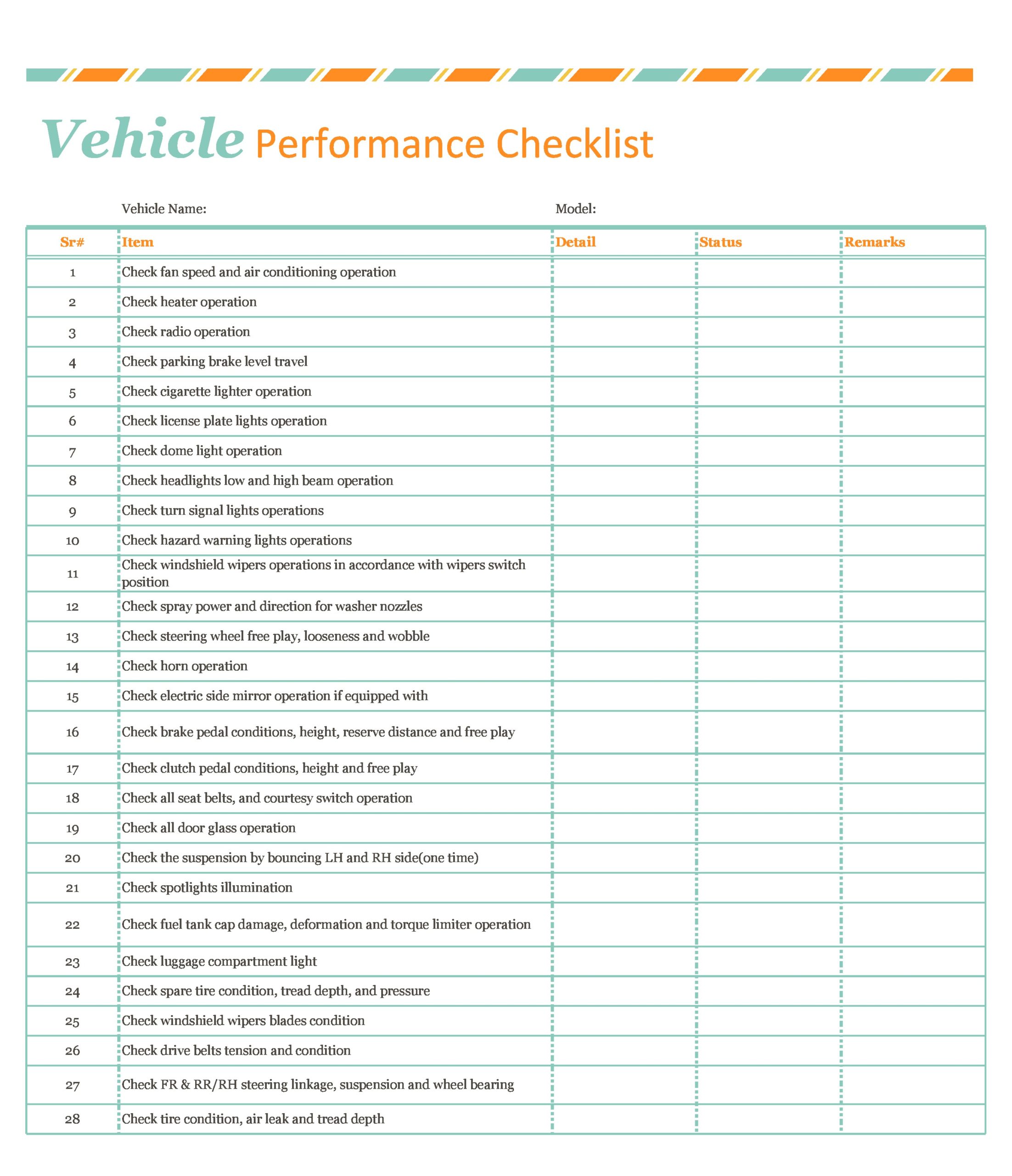 45 Best Vehicle Checklists Inspection Maintenance ᐅ TemplateLab
