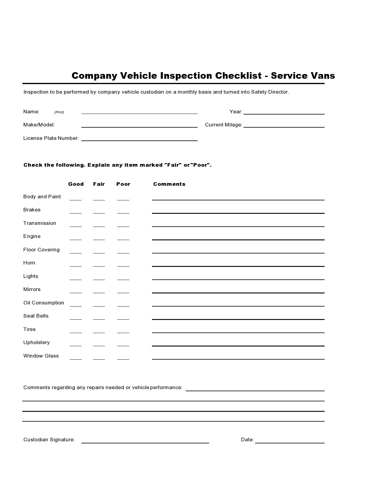 Best Vehicle Checklists Inspection Maintenance Templatelab