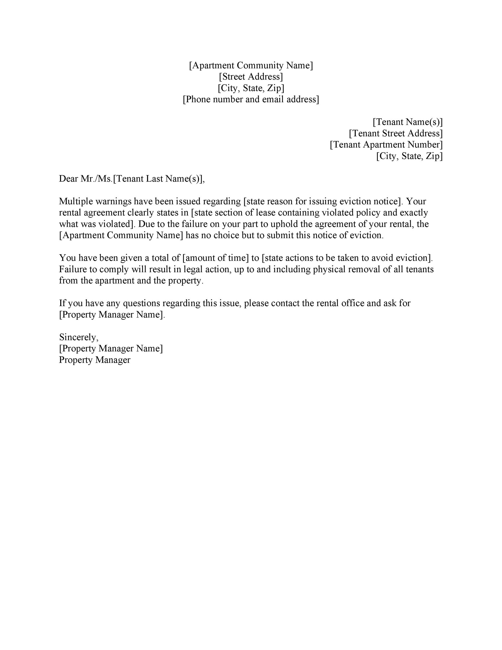 Notice Of Eviction Letter from templatelab.com