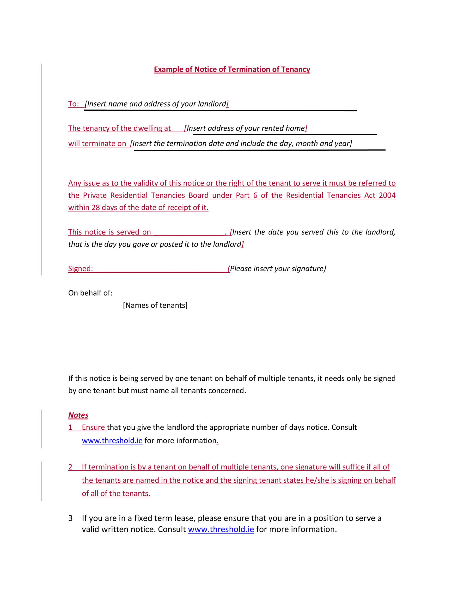 Free Example of Notice of Termination of Tenancy