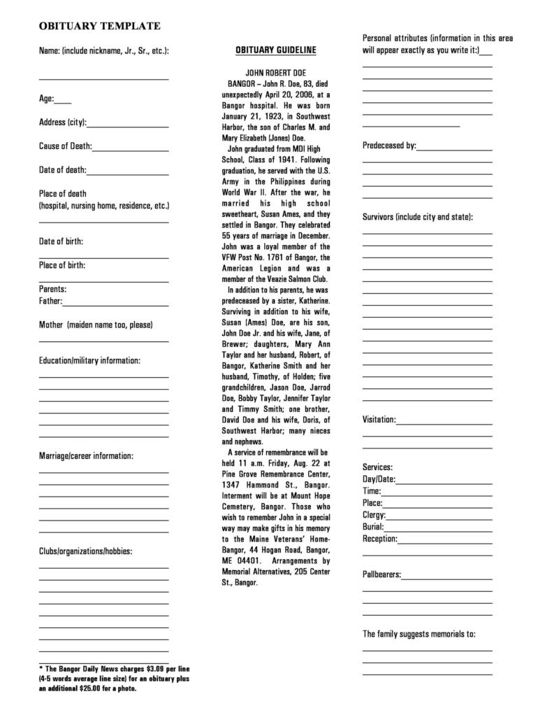 sample obituary template