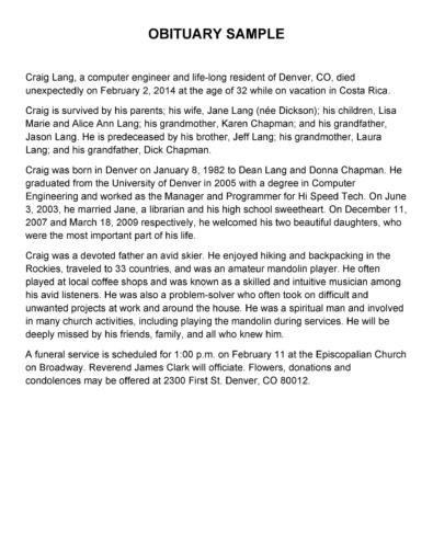 25 Obituary Templates and Samples ᐅ TemplateLab 25 Obituary Templates and Samples ᐅ TemplateLab