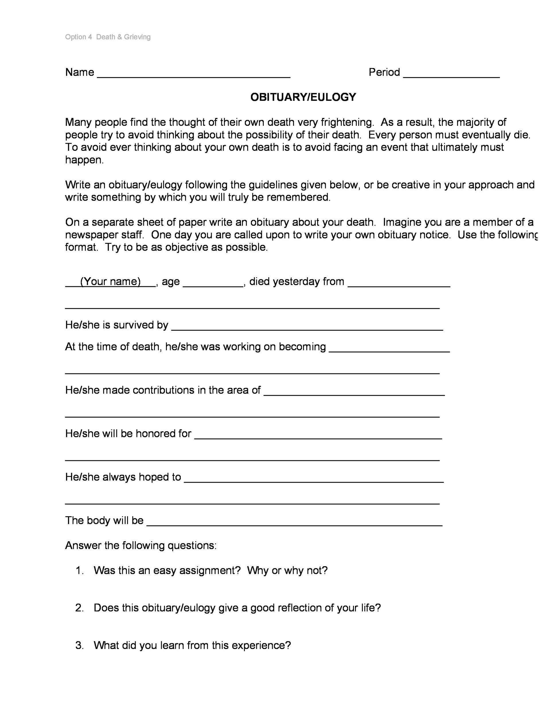  Write your own obituary template