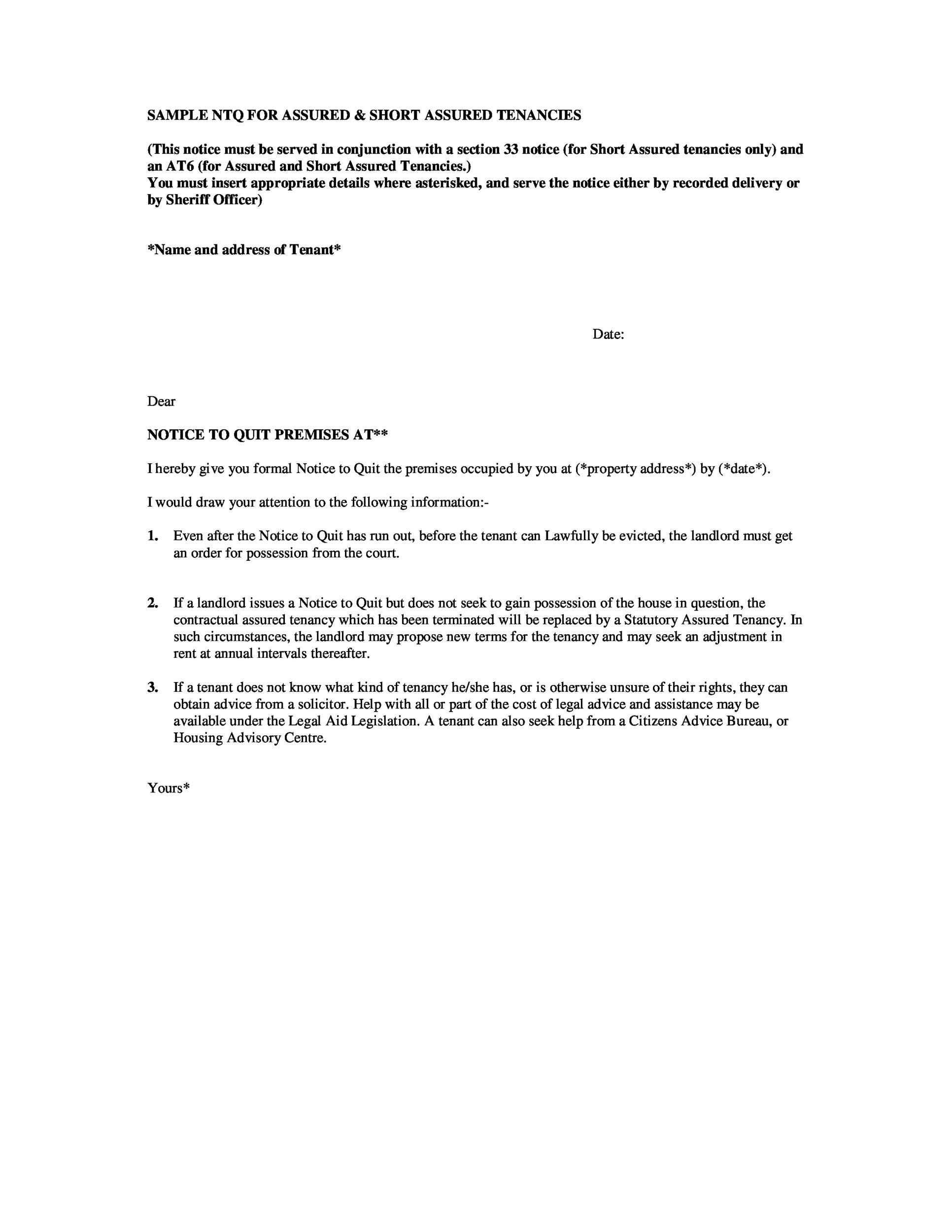Quit Notice Letter From Landlord To Tenant from templatelab.com