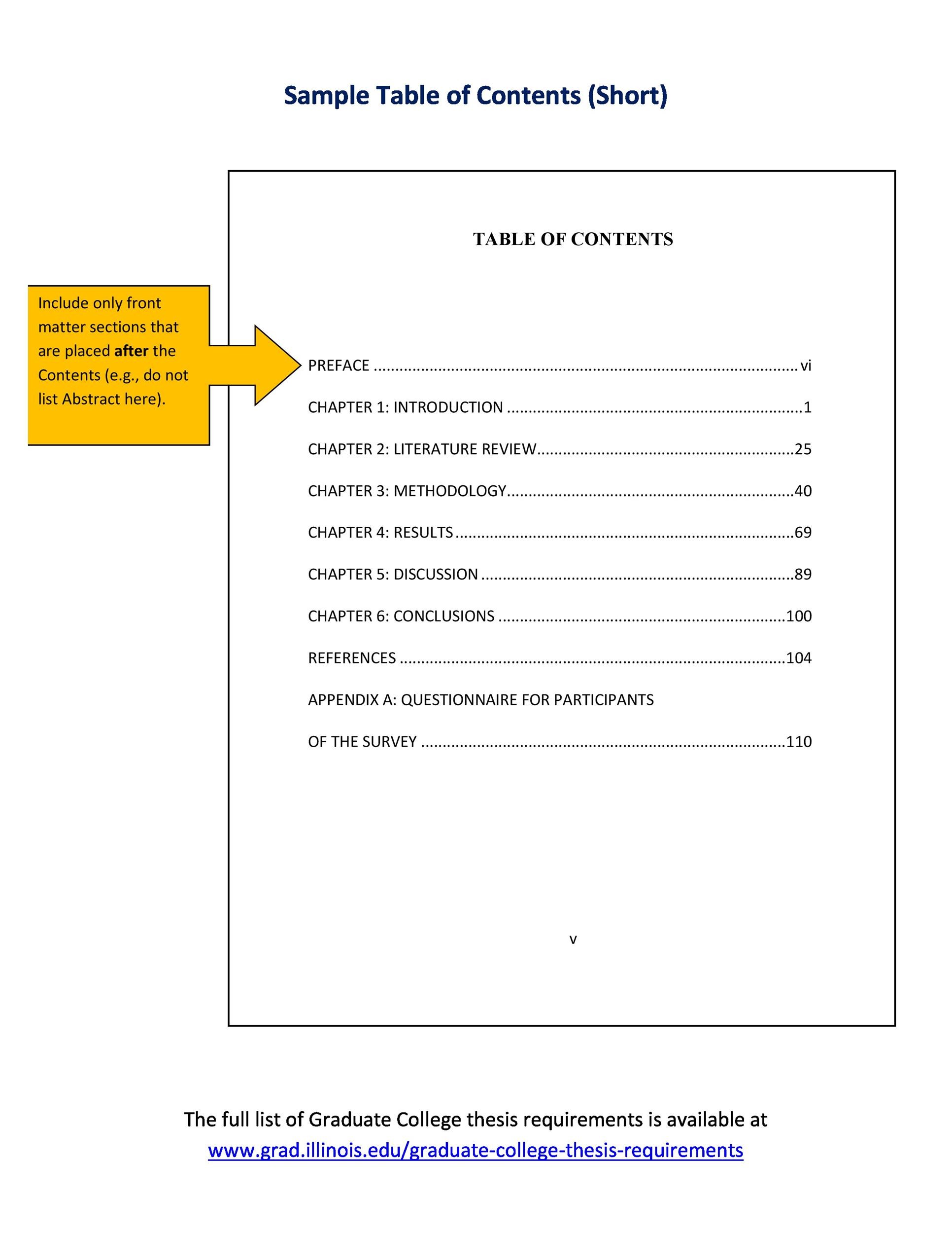 table of content of a research paper