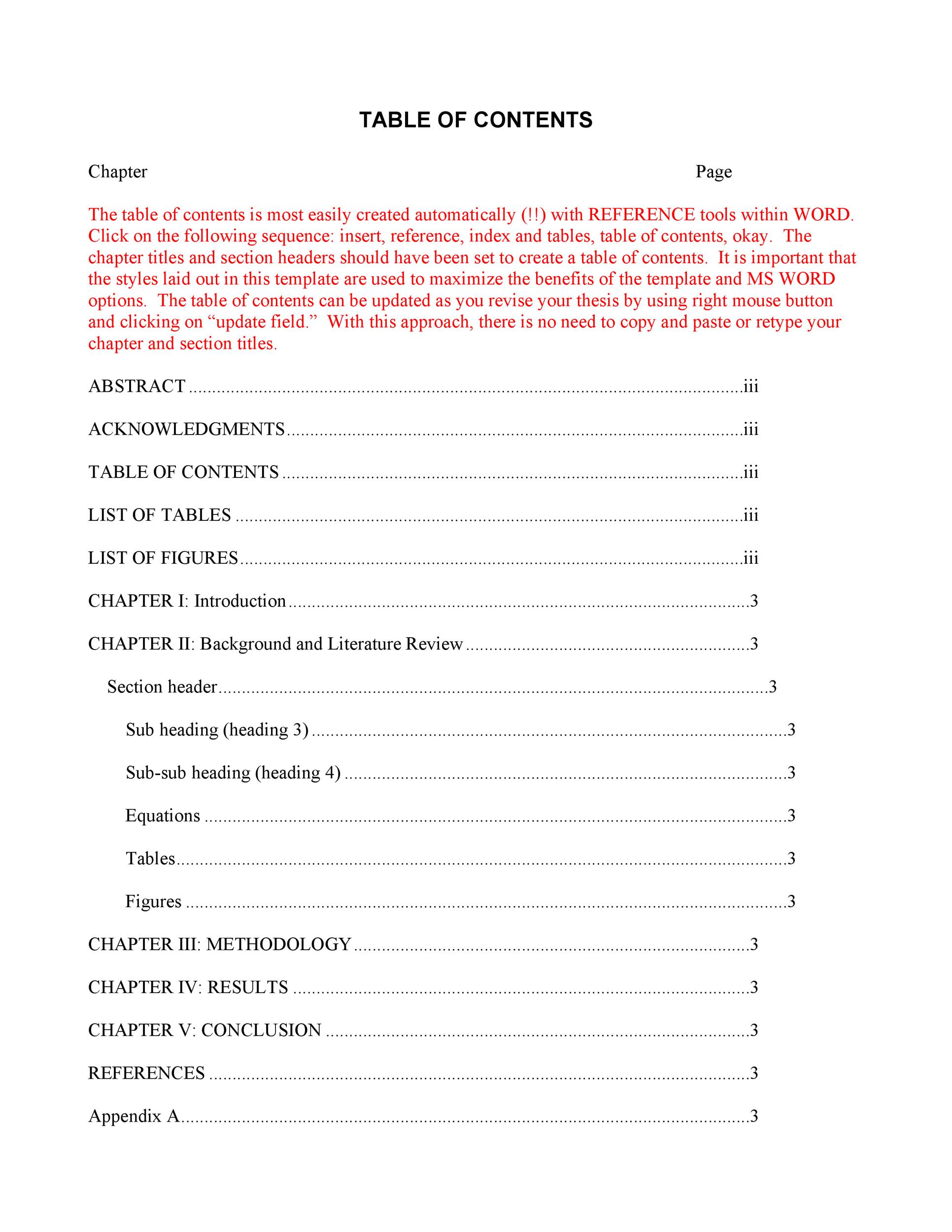 sample apa research paper table of contents Within Microsoft Word Table Of Contents Template