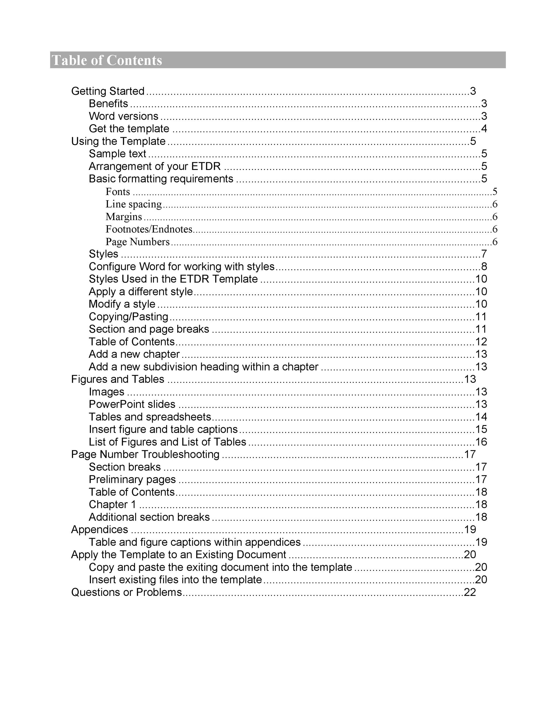 create manual table of contents word