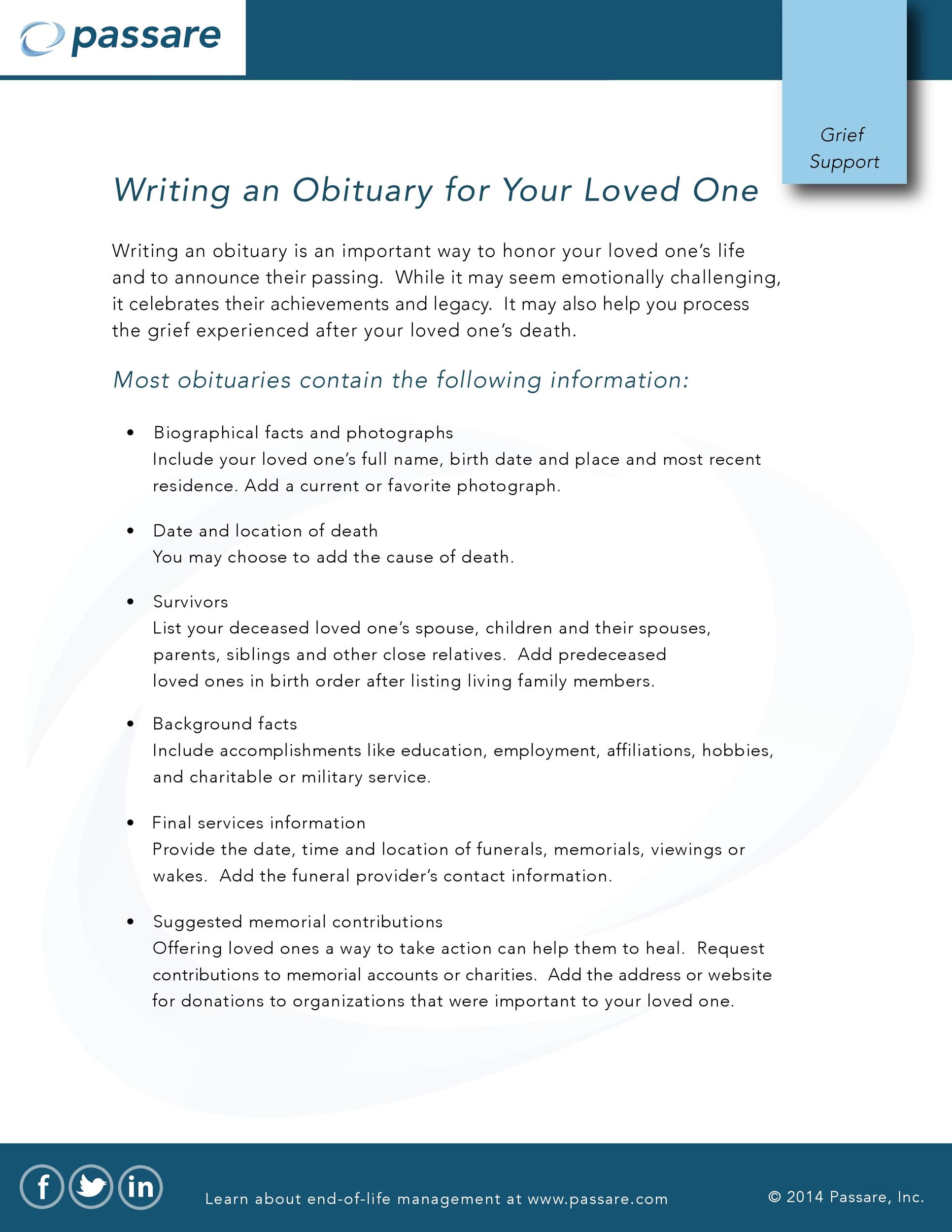 Free Writing an Obituary for Your Loved One