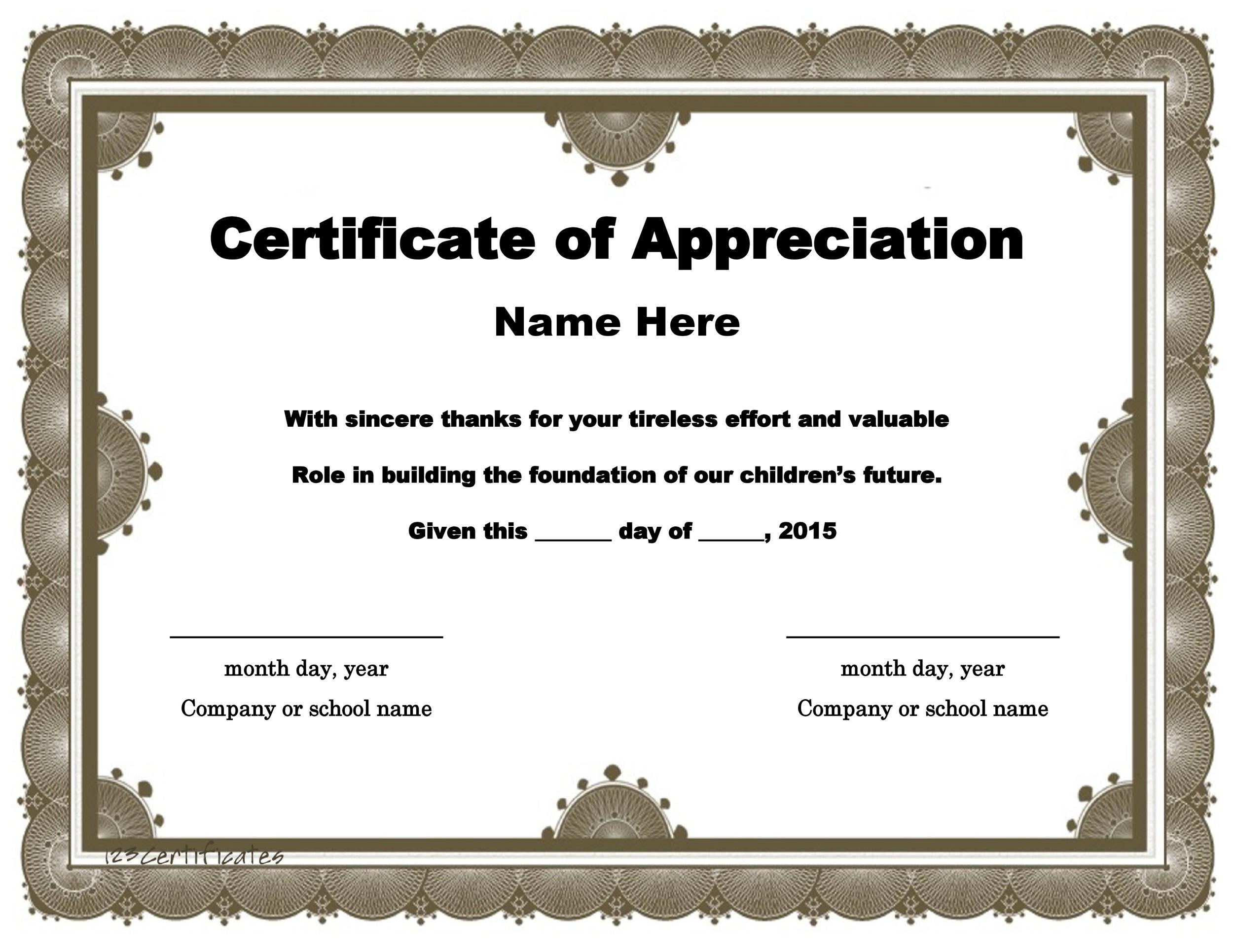 Free Printable Certificate Of Appreciation