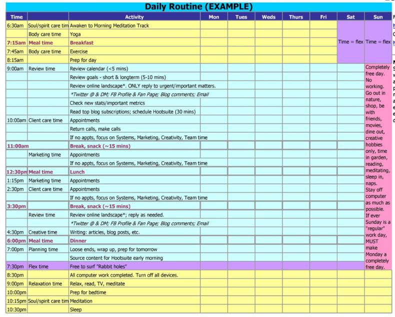 daily work schedule template free
