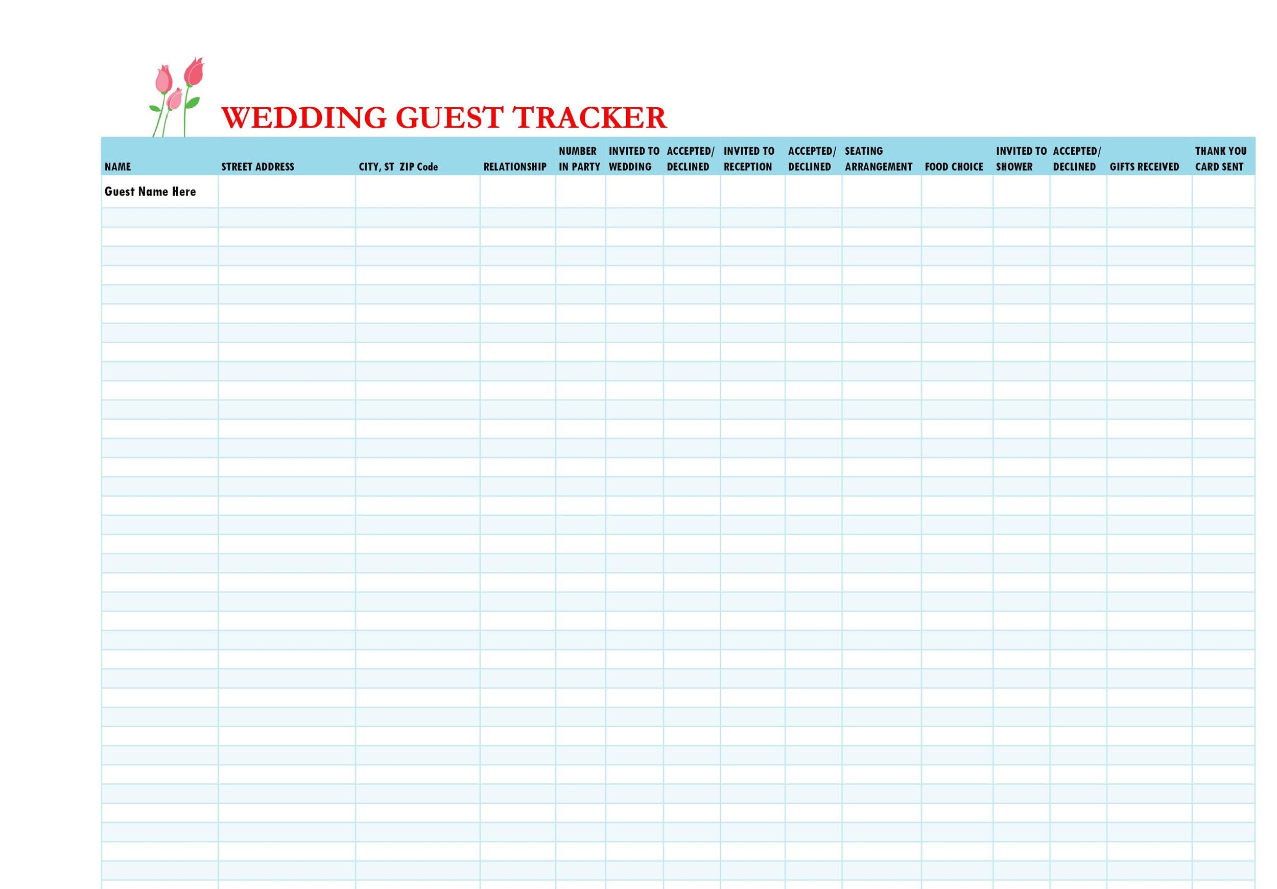 Wedding guest list template excel