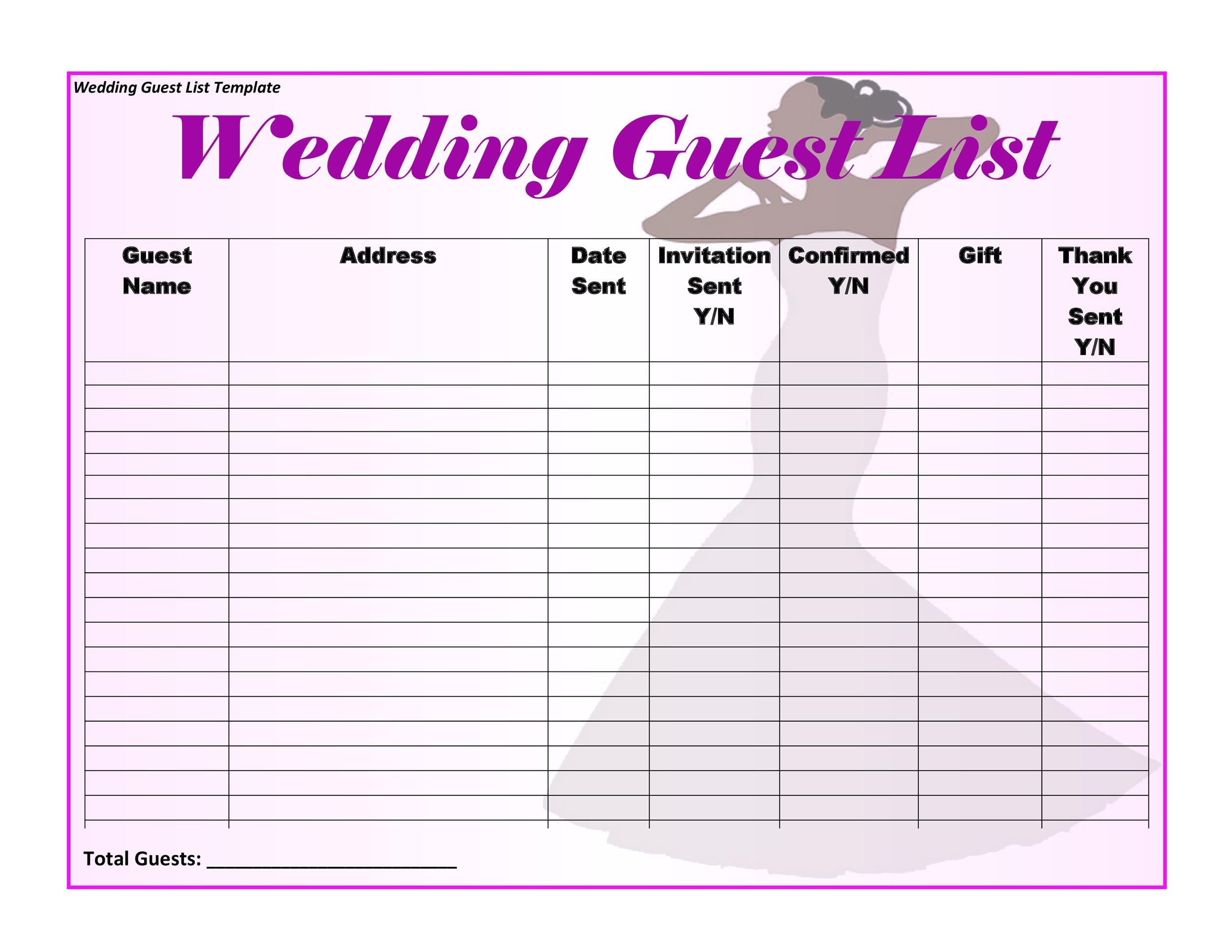 35 Beautiful Wedding Guest List Itinerary Templates