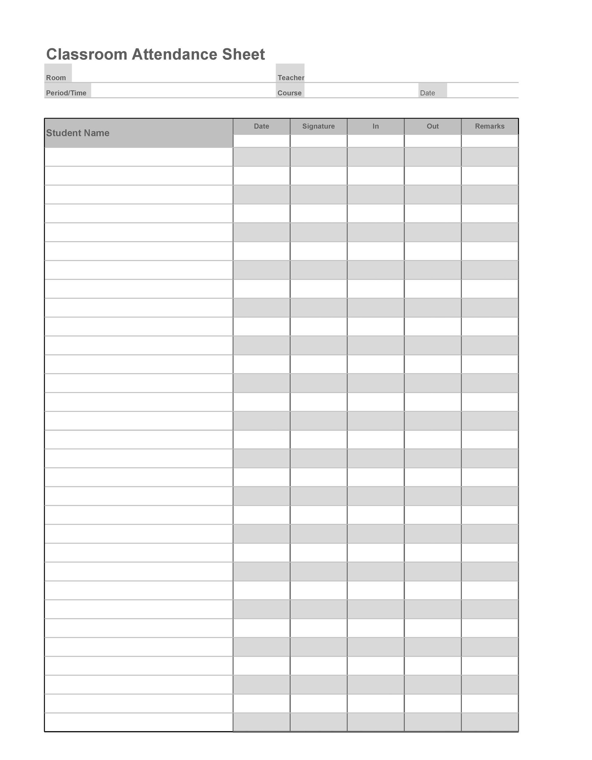 Free Printable Attendance Chart Roster Template Templates