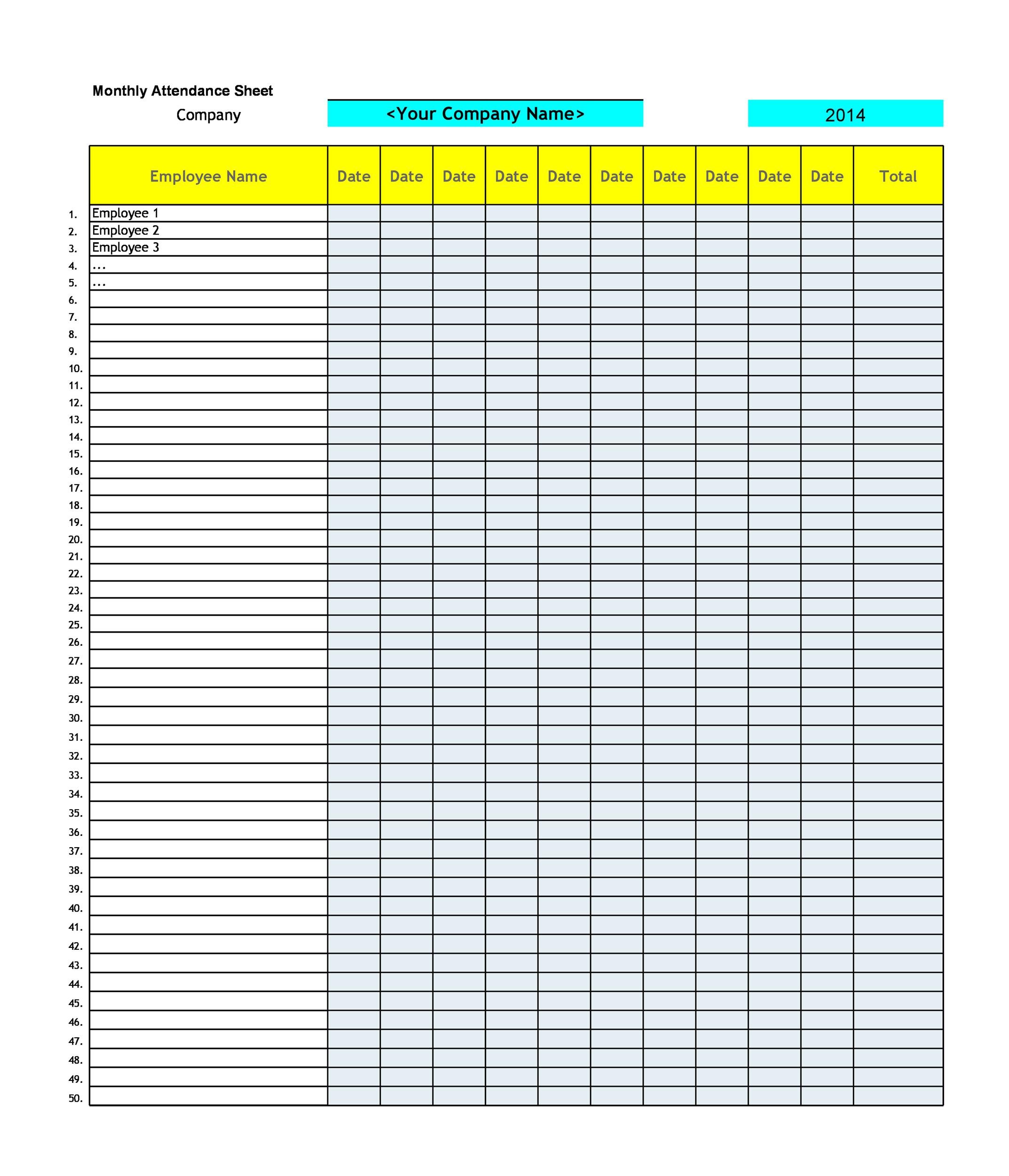 43 Free Printable Attendance Sheet Templates - TemplateLab