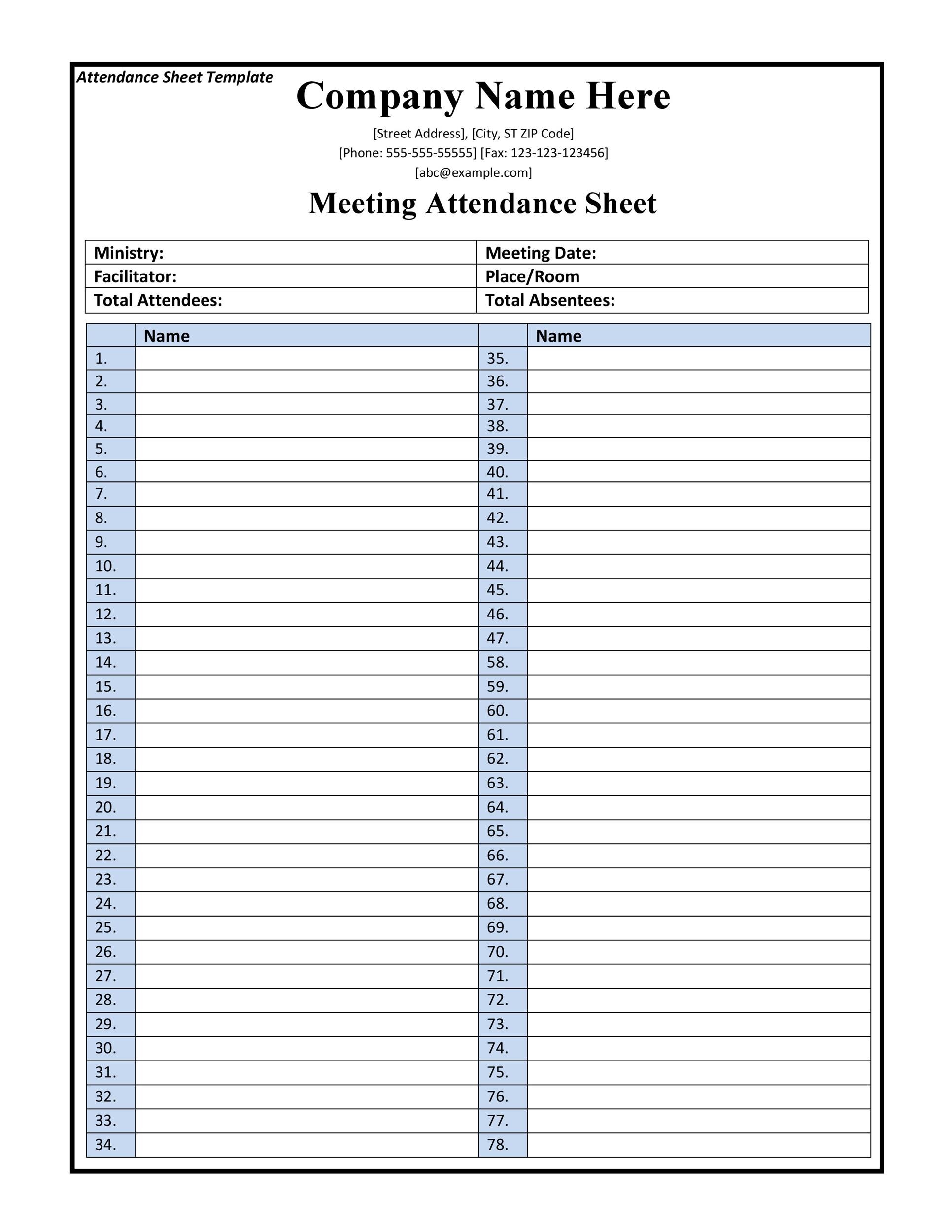 Attendant List Template Attendant List Template