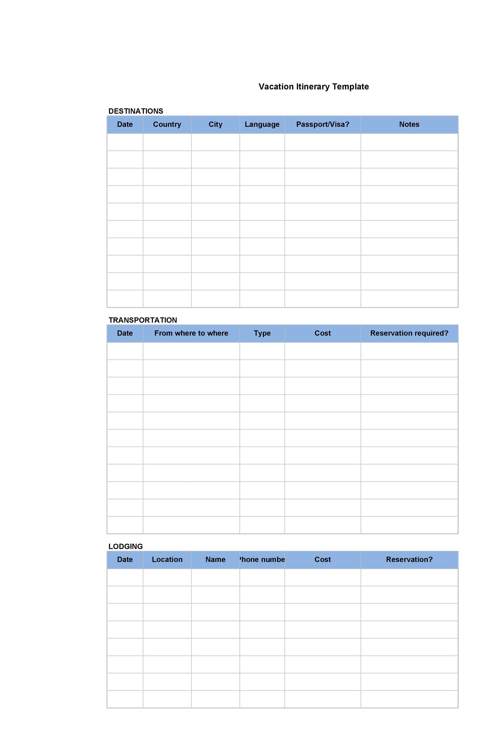 Vacation Itinerary Template Word from templatelab.com