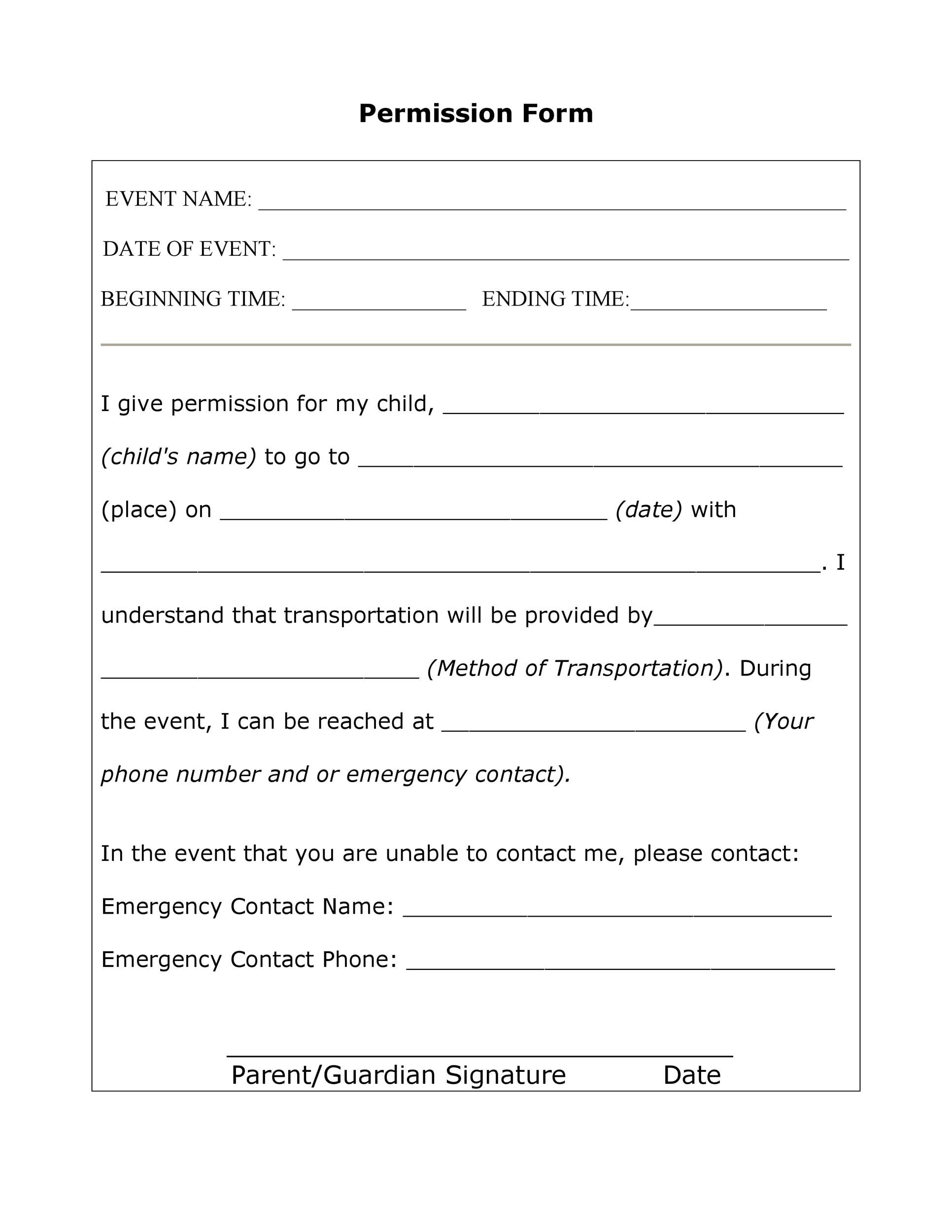 field trip permission slip forms