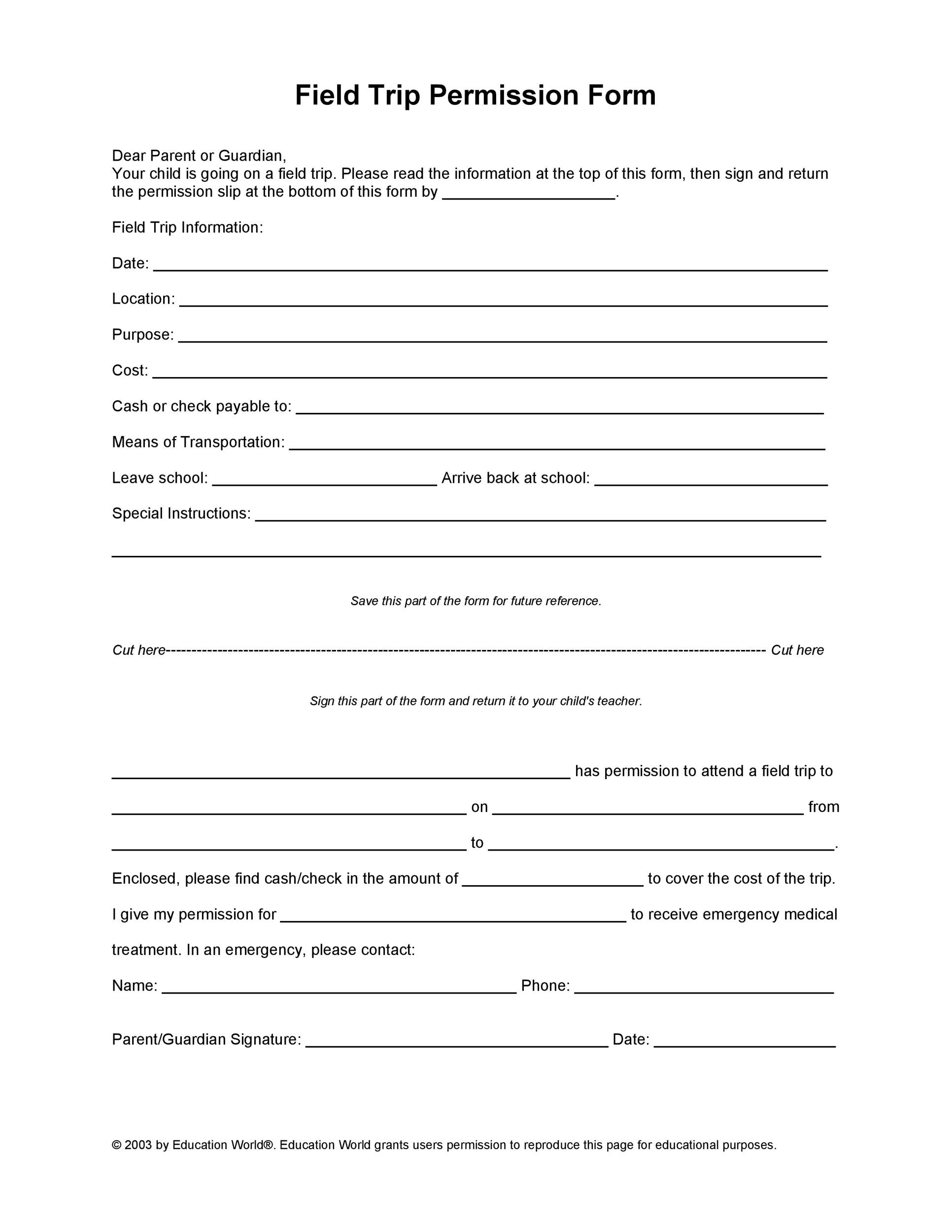 Printable Permission Slip Forms Printable Forms Free Online