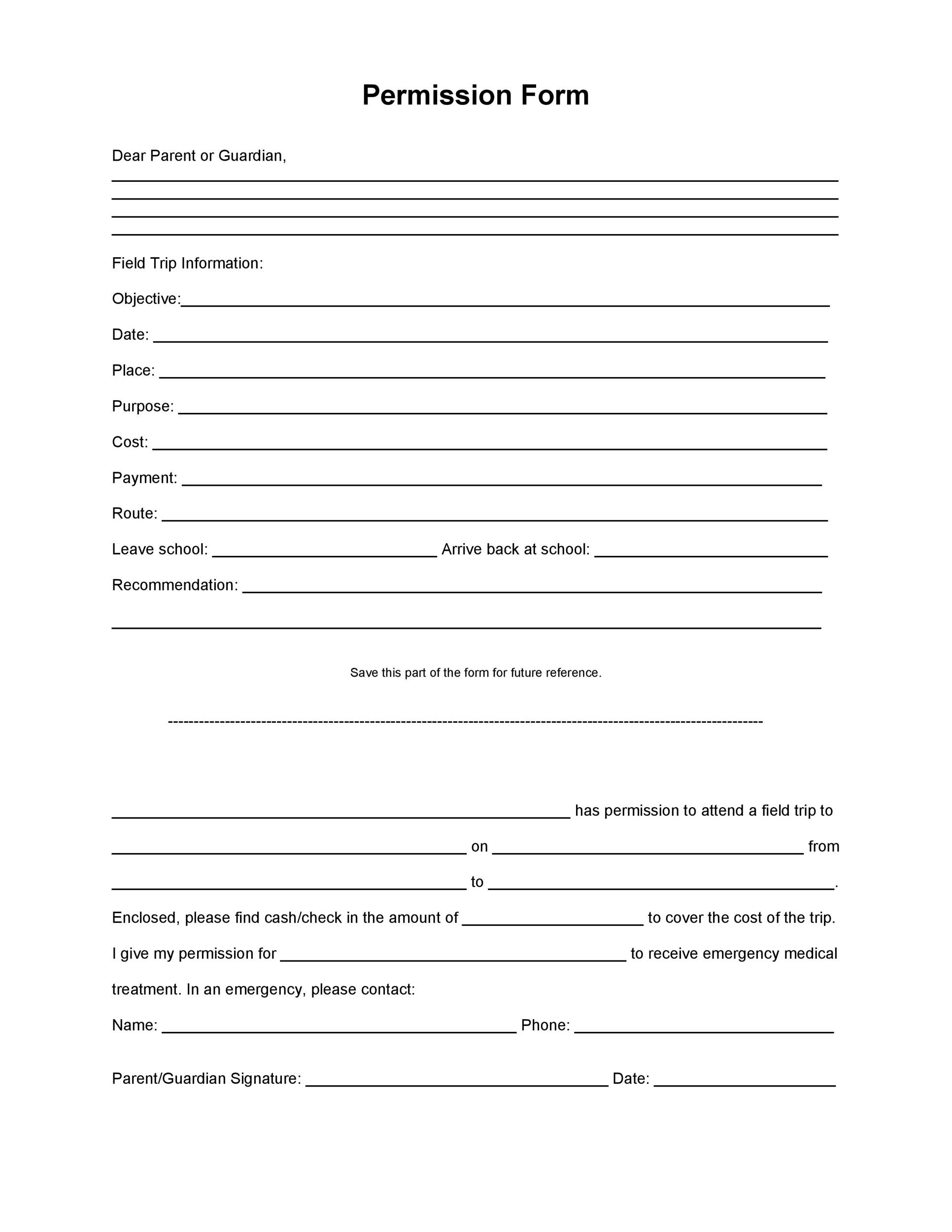 Free Printable Permission Slip Template