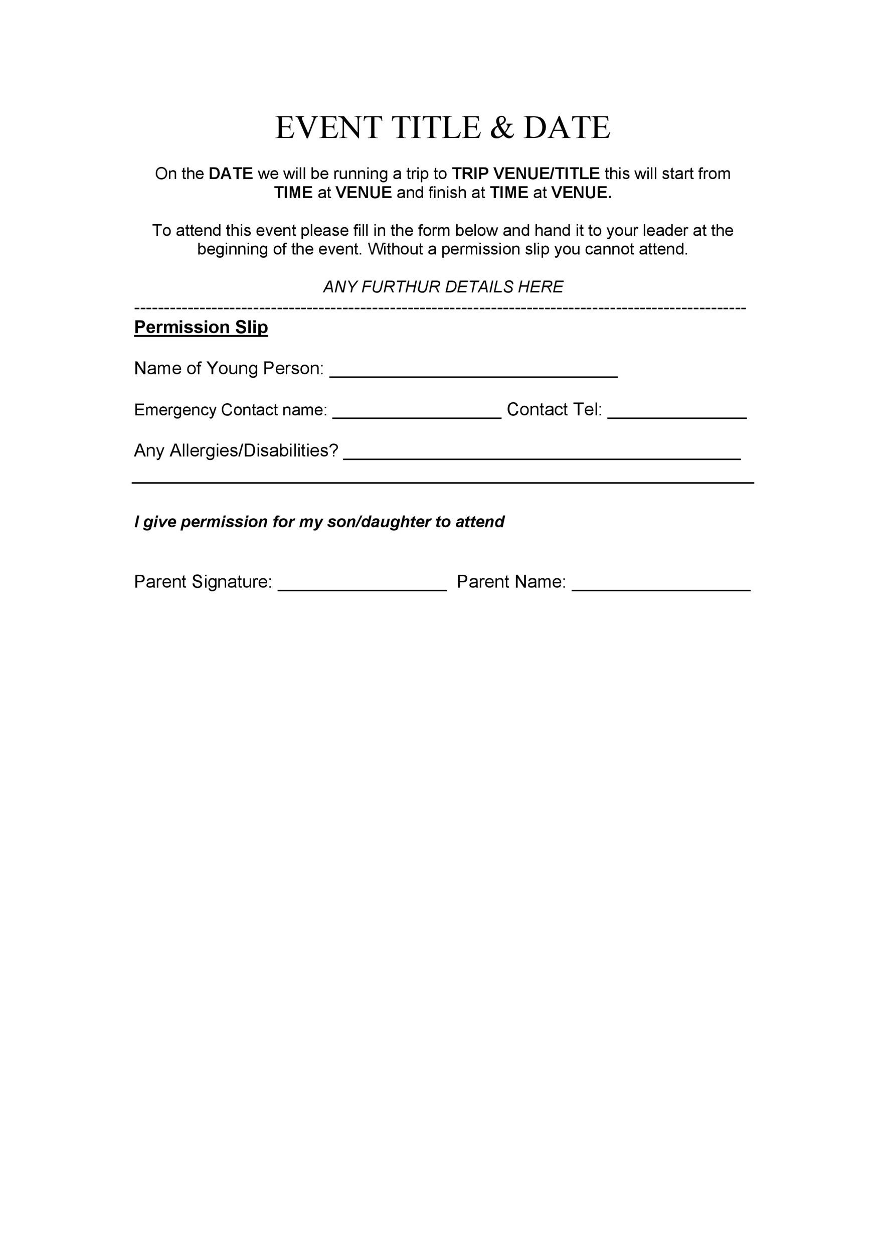 35 Permission Slip Templates Field Trip Forms