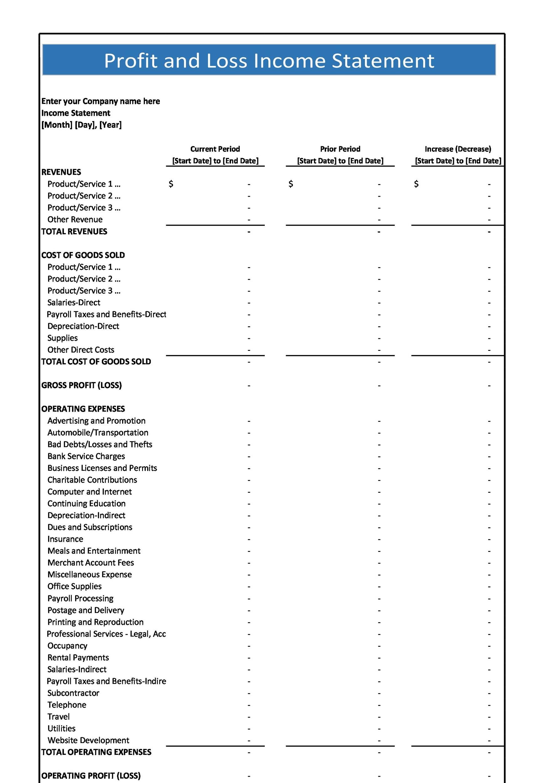 Free Profit and Loss Statement Template 07