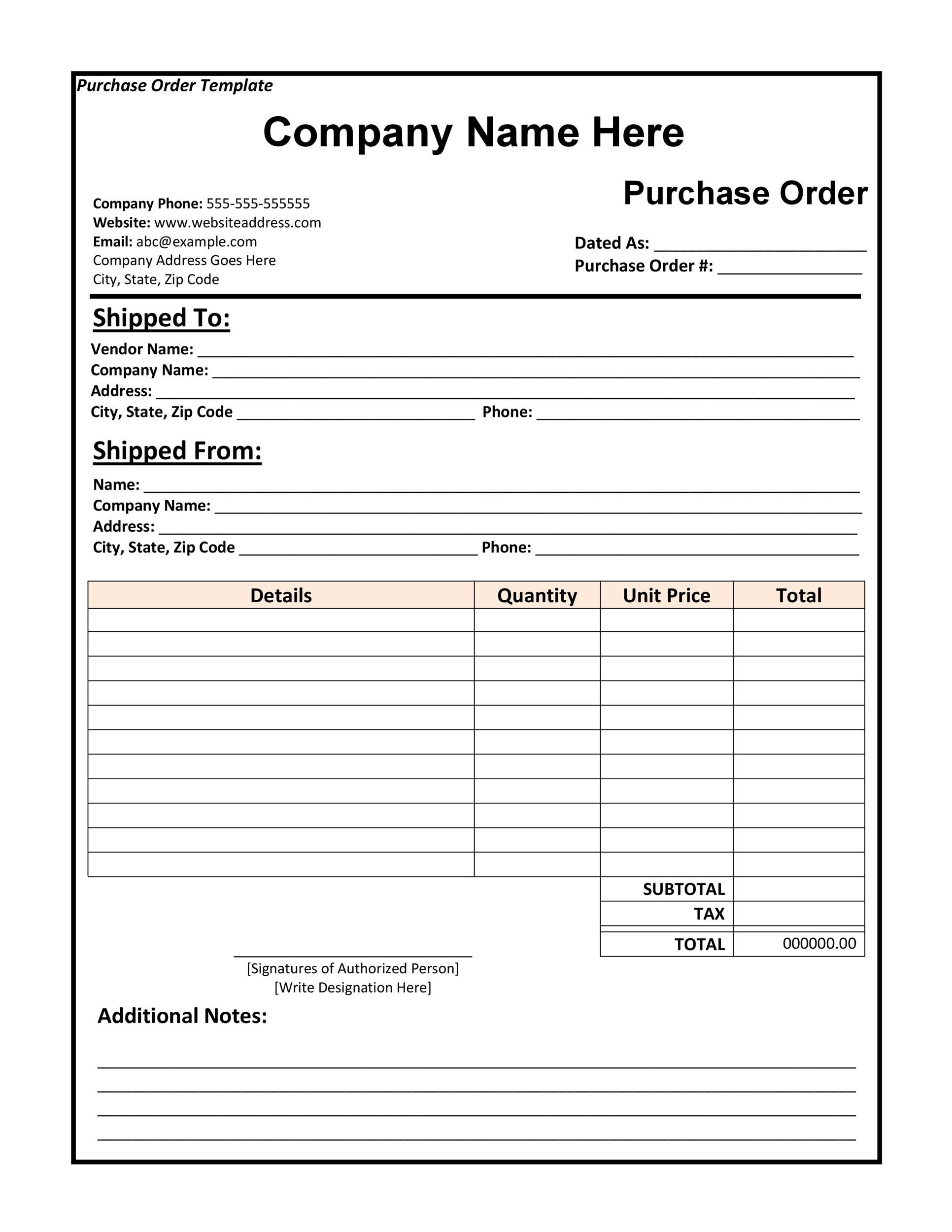 Simple Purchase Order Form