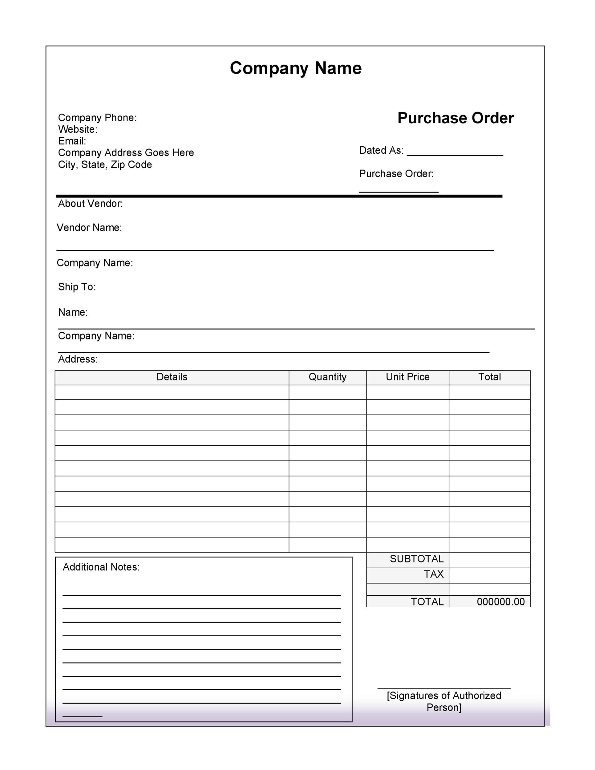 Printable Purchase Order Forms