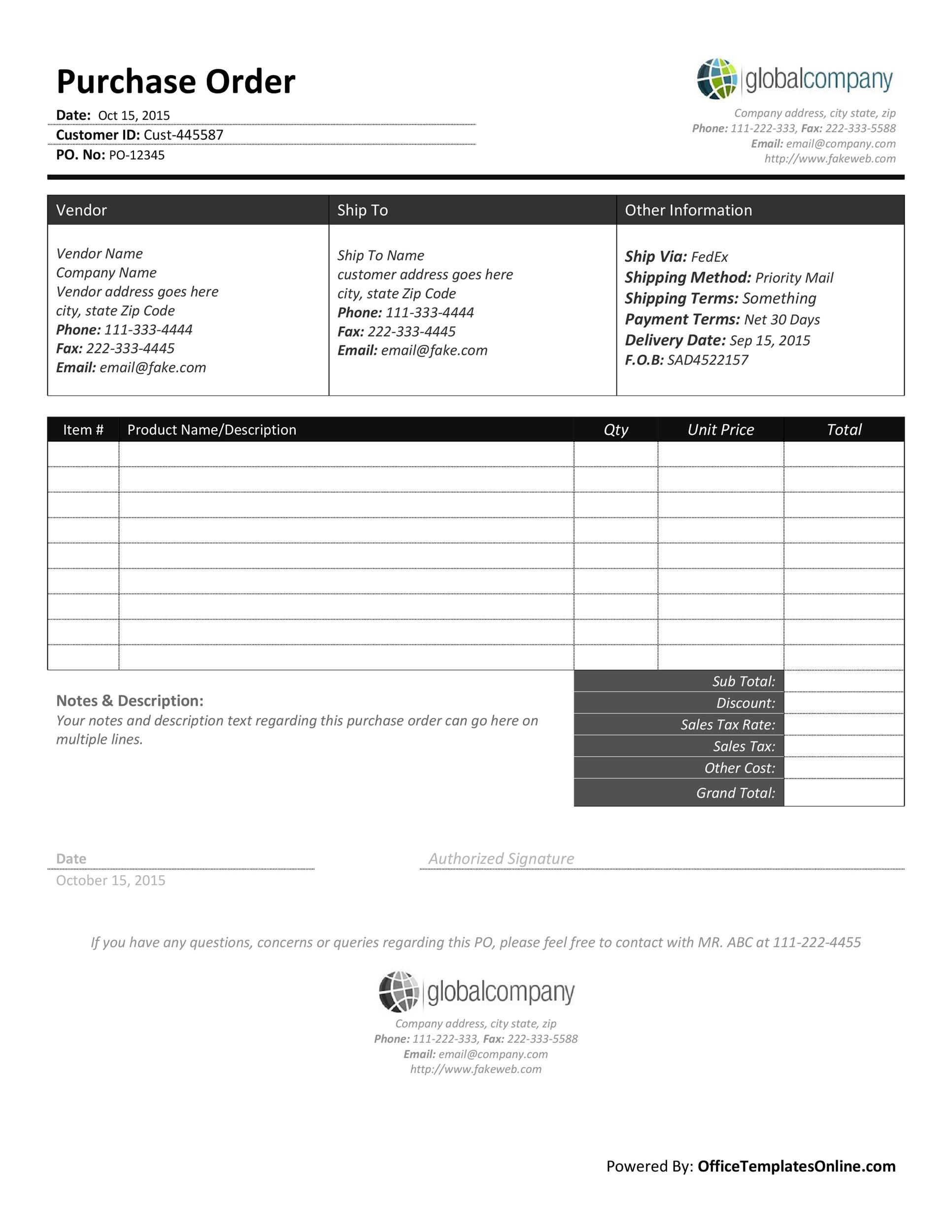 43 Free Purchase Order Templates In Word Excel Pdf Access purchase order template free