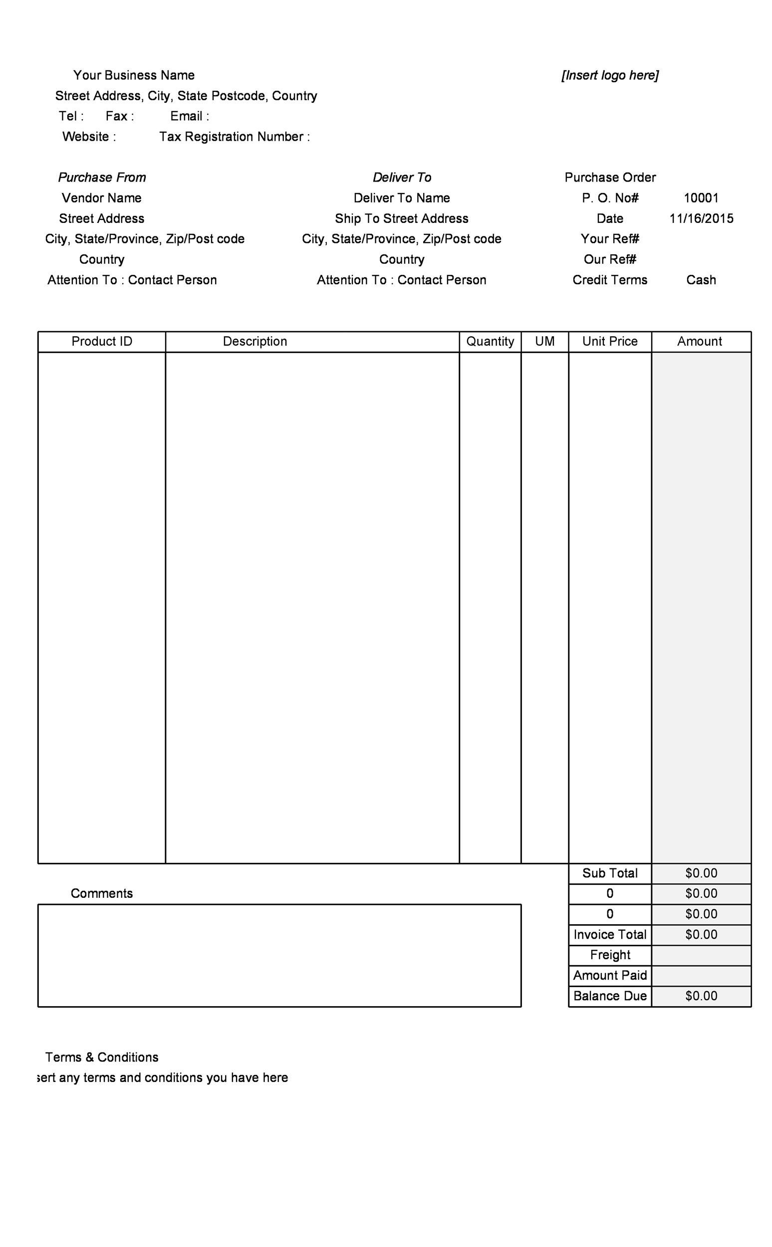 Purchase Order Download DocTemplates