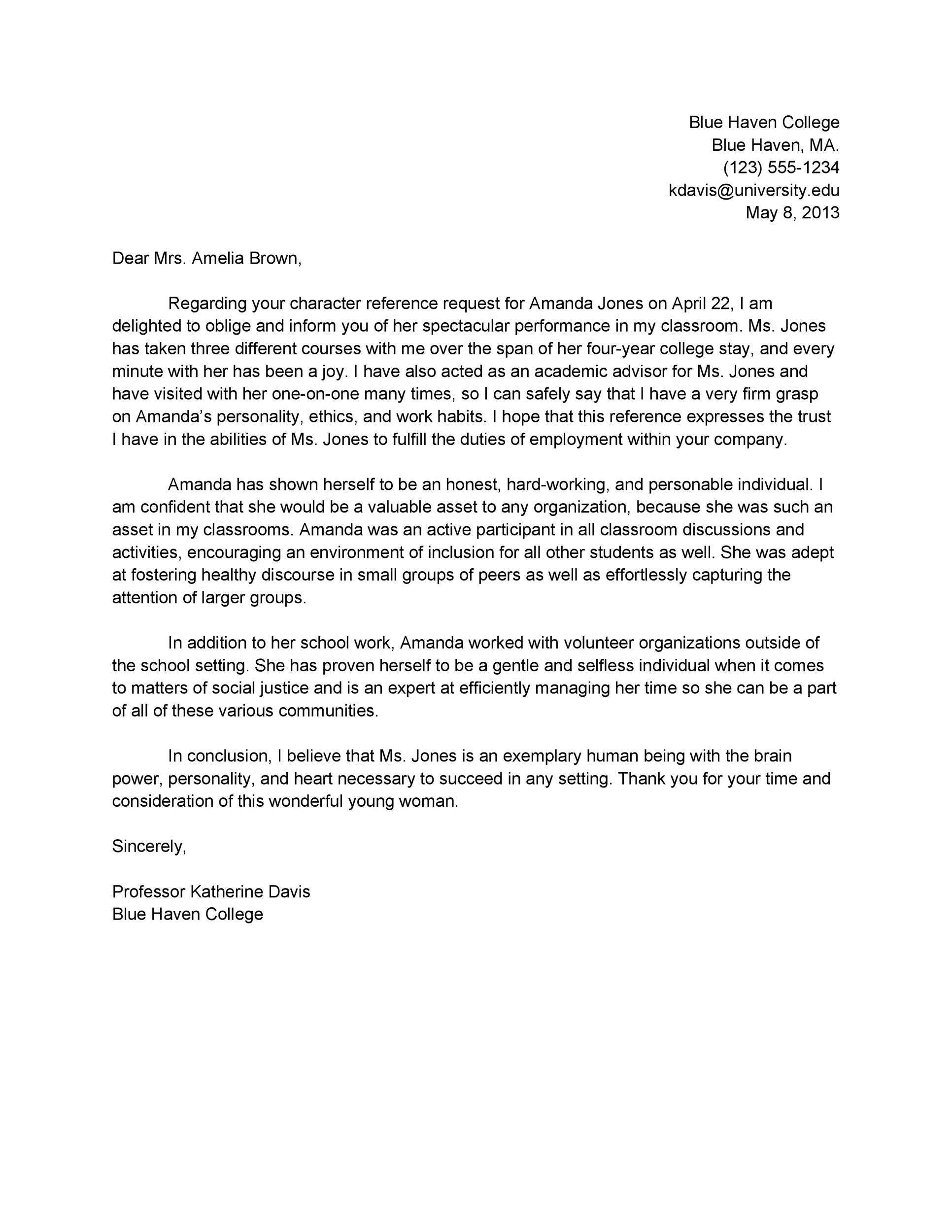 Character Reference Request Letter Template