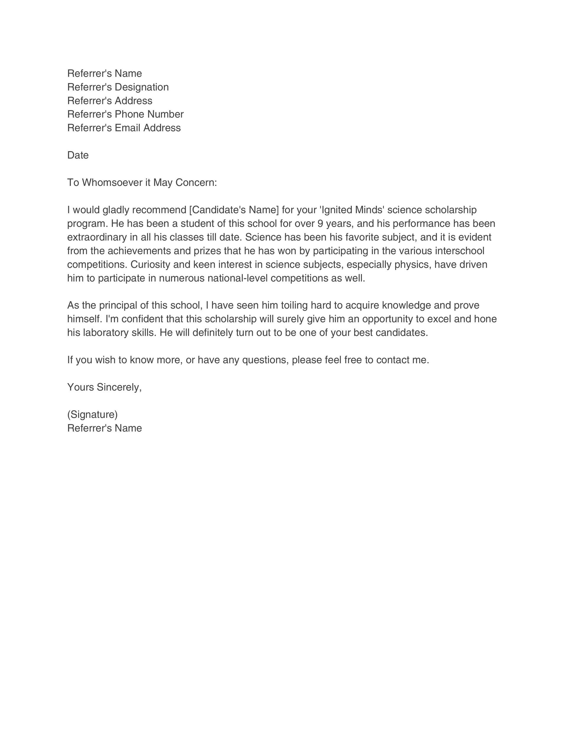 Character Reference Letter For College