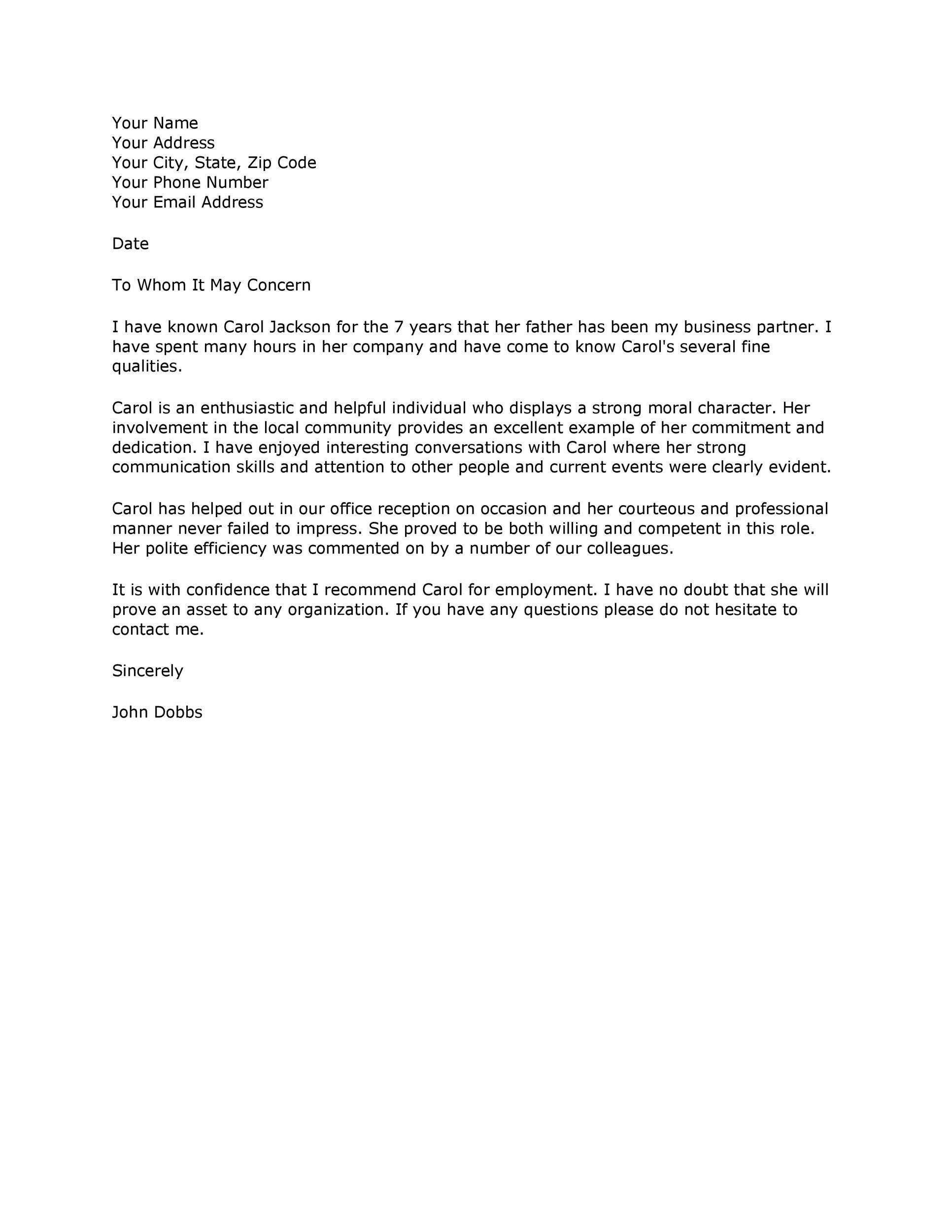 Letter Of Recommendation From A Friend from templatelab.com