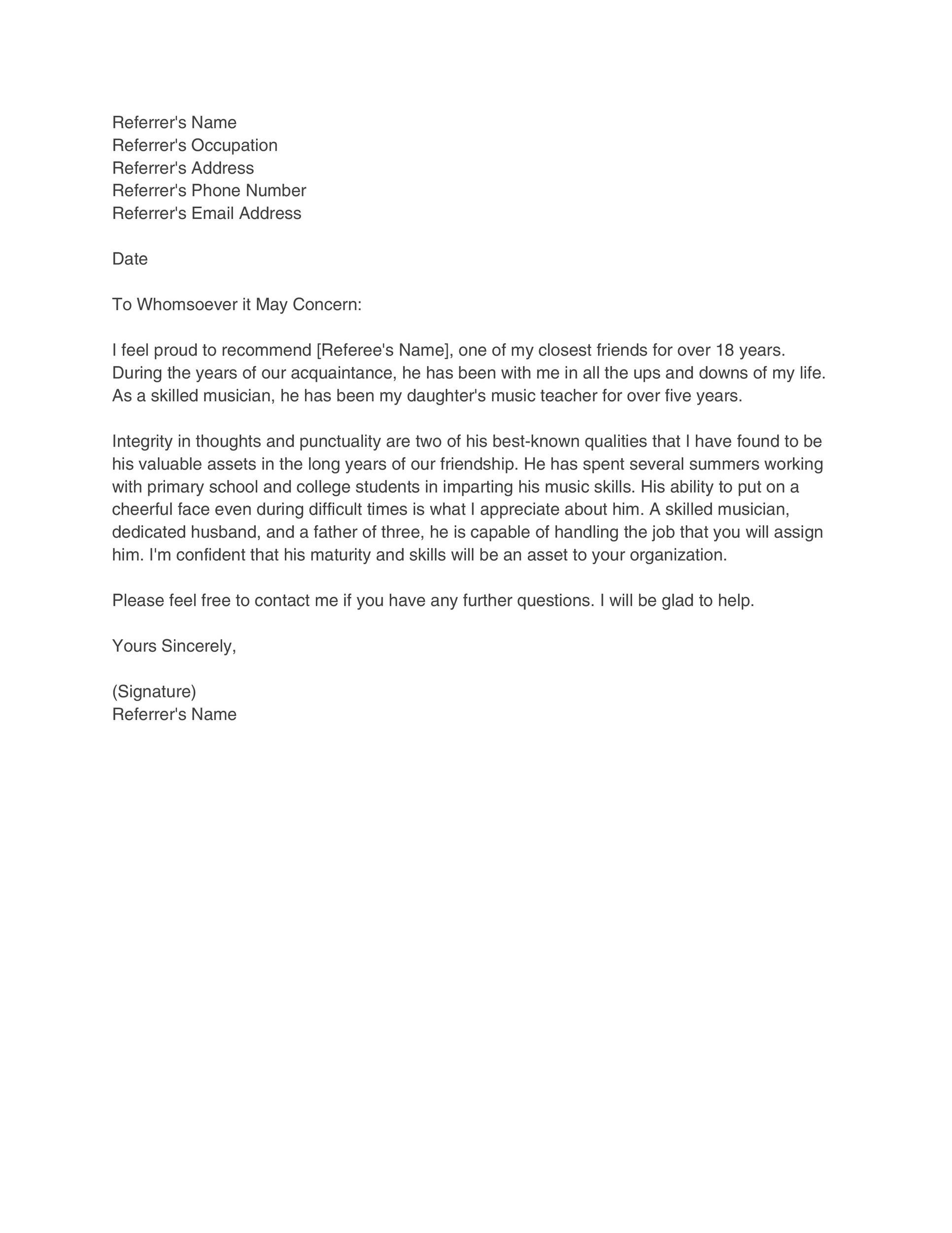 Free Reference letter 41