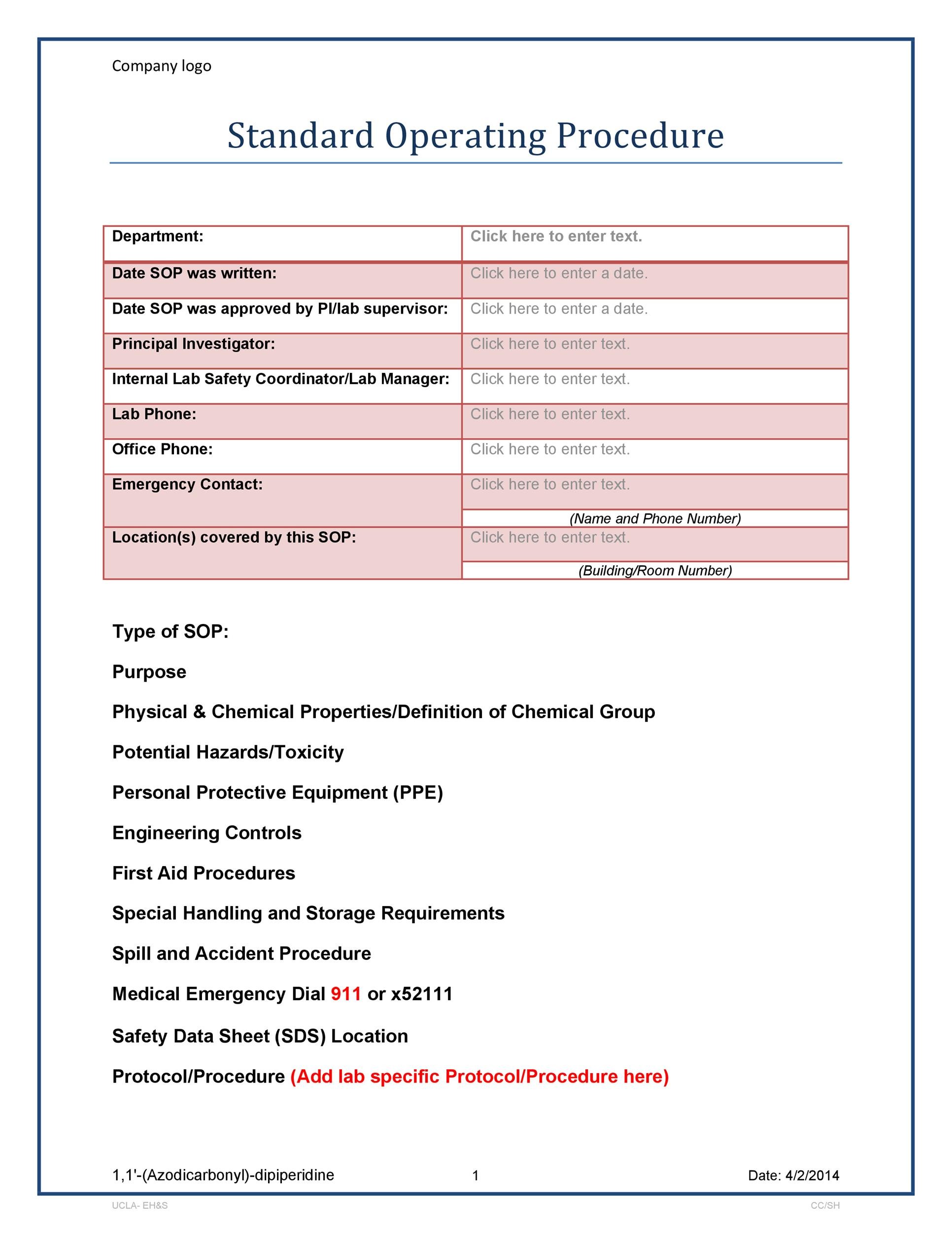 Sop Excel Template - Free Sample, Example & Format Templates - Free ...