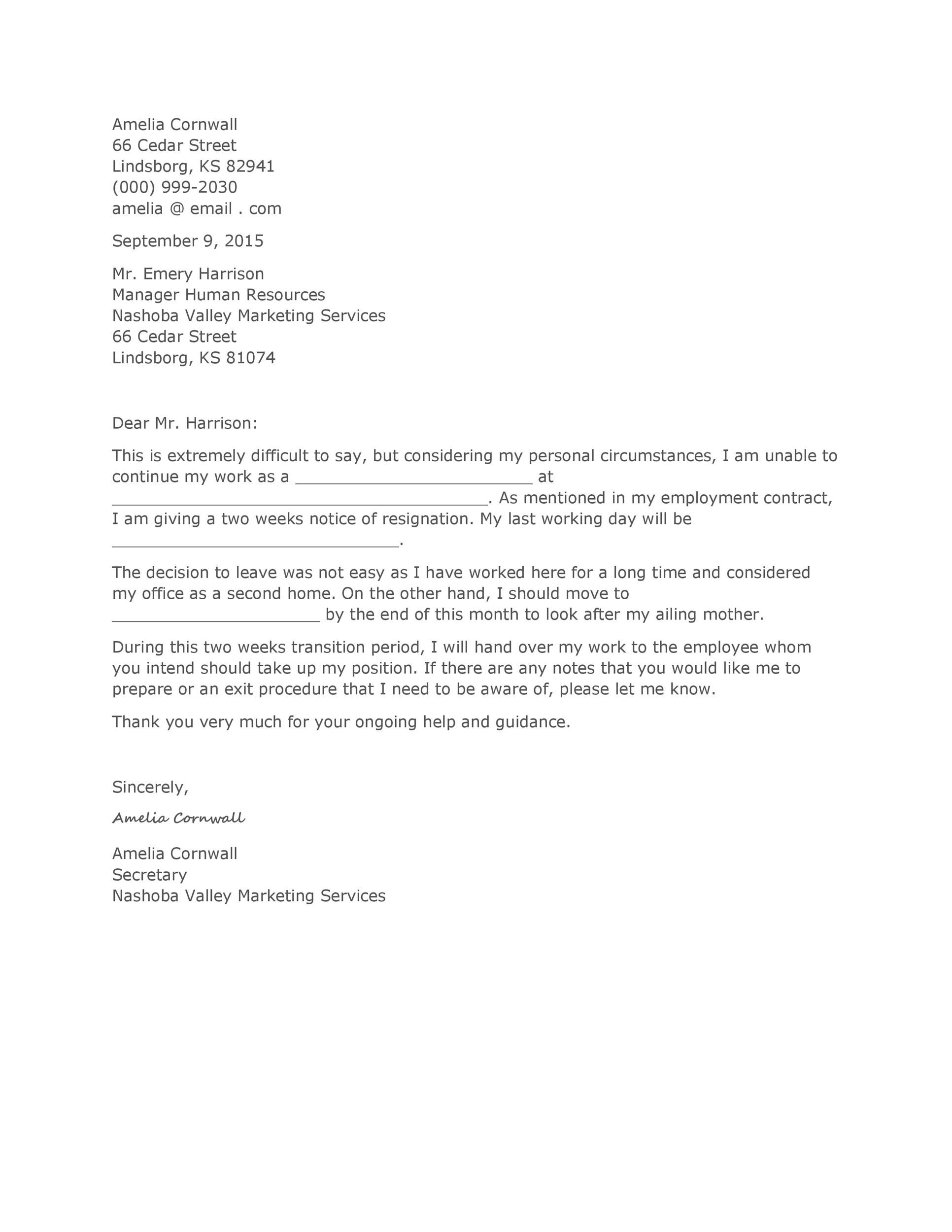 40 Two Weeks Notice Letters & Resignation Letter Templates