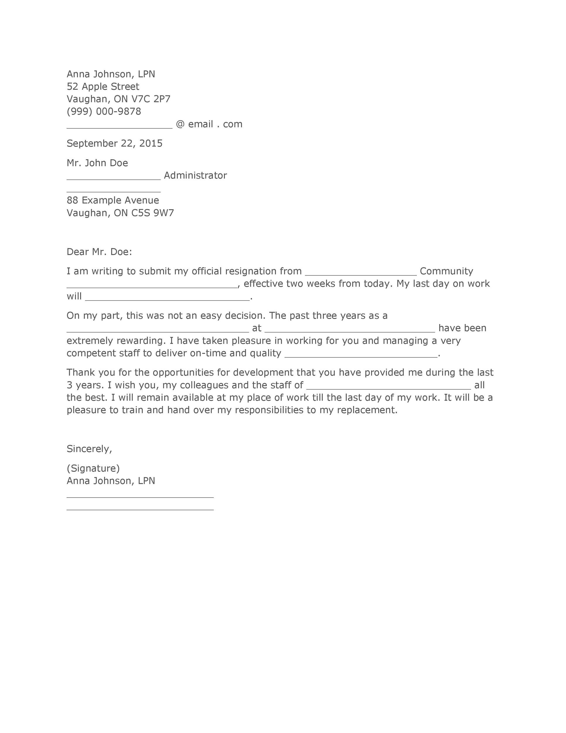 30 Two Weeks Notice Letters & Resignation Letter Templates