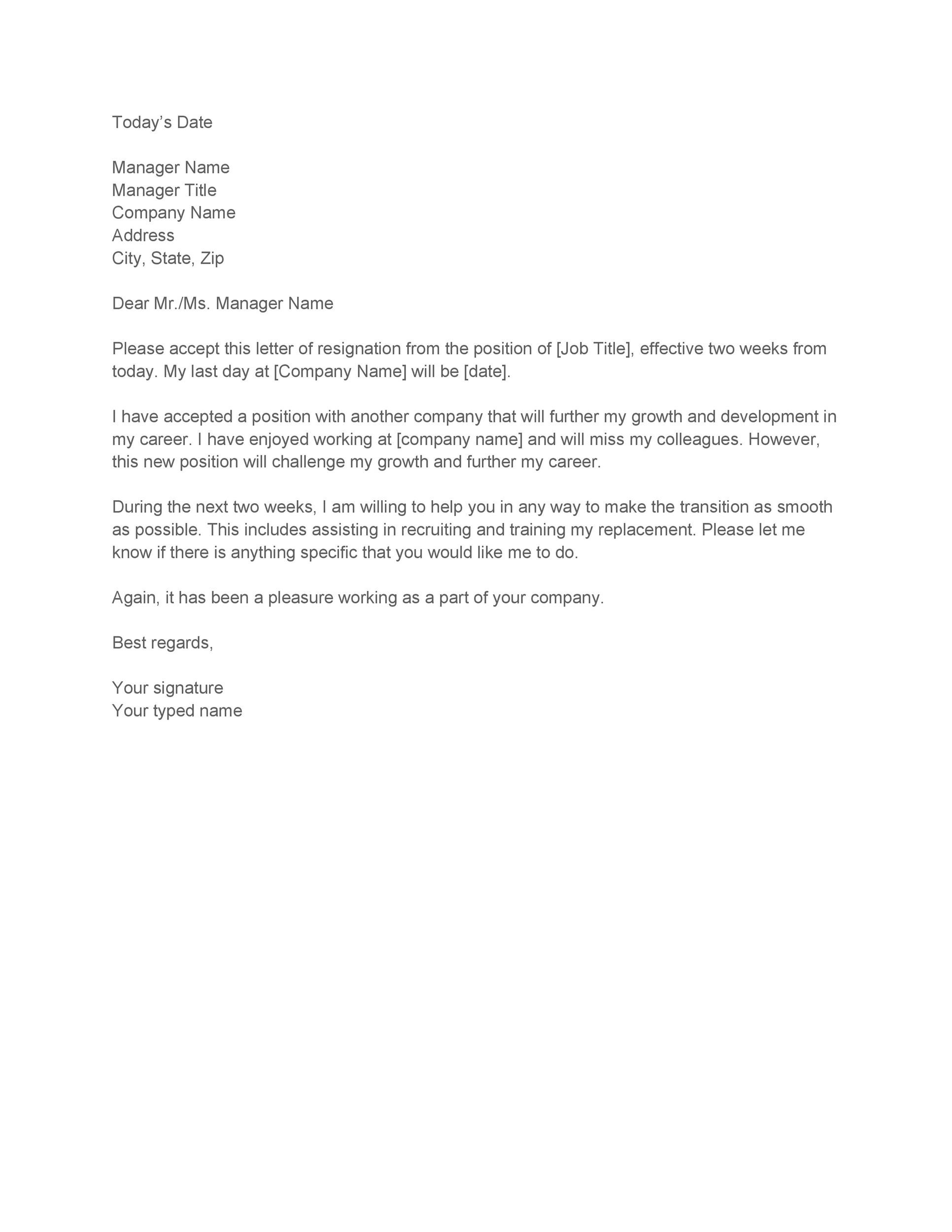 40 Two Weeks Notice Letters Resignation Letter Templates