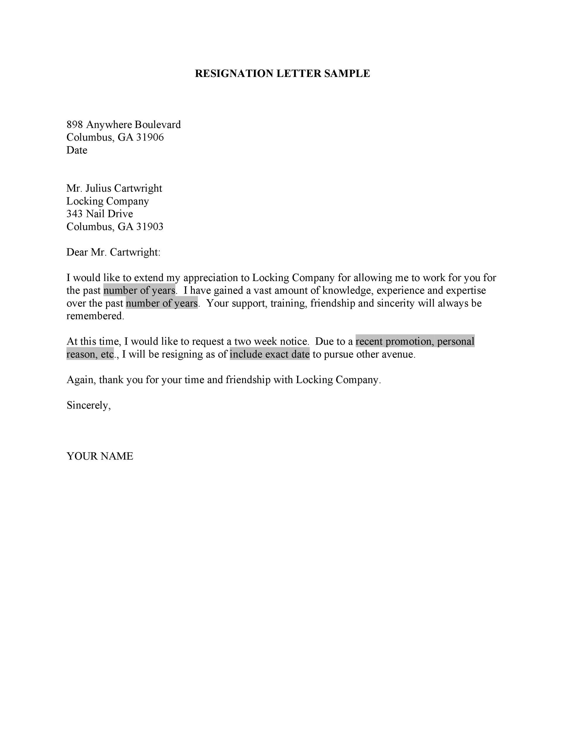 28 Two Weeks Notice Letters & Resignation Letter Templates