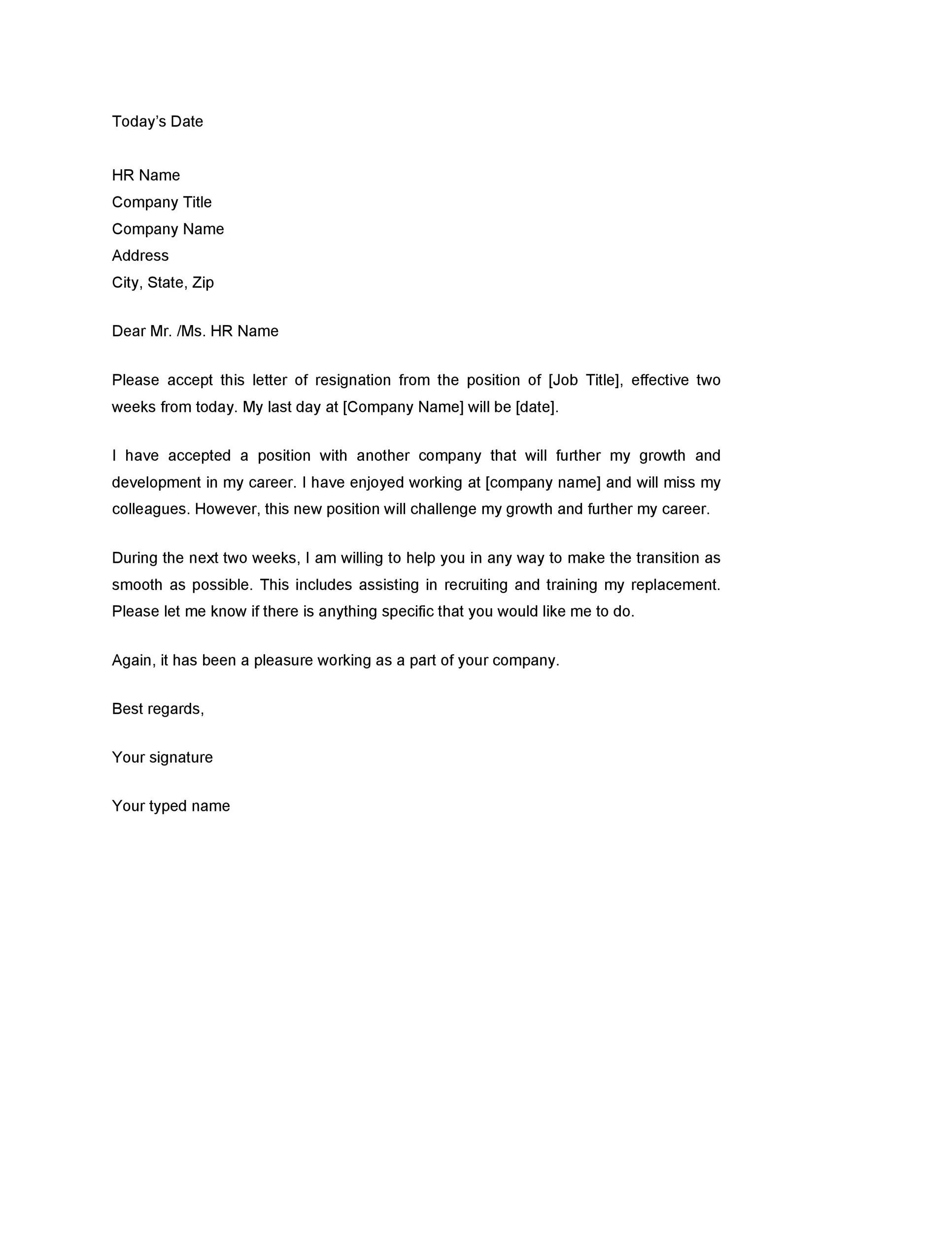 letter of notice to quit job