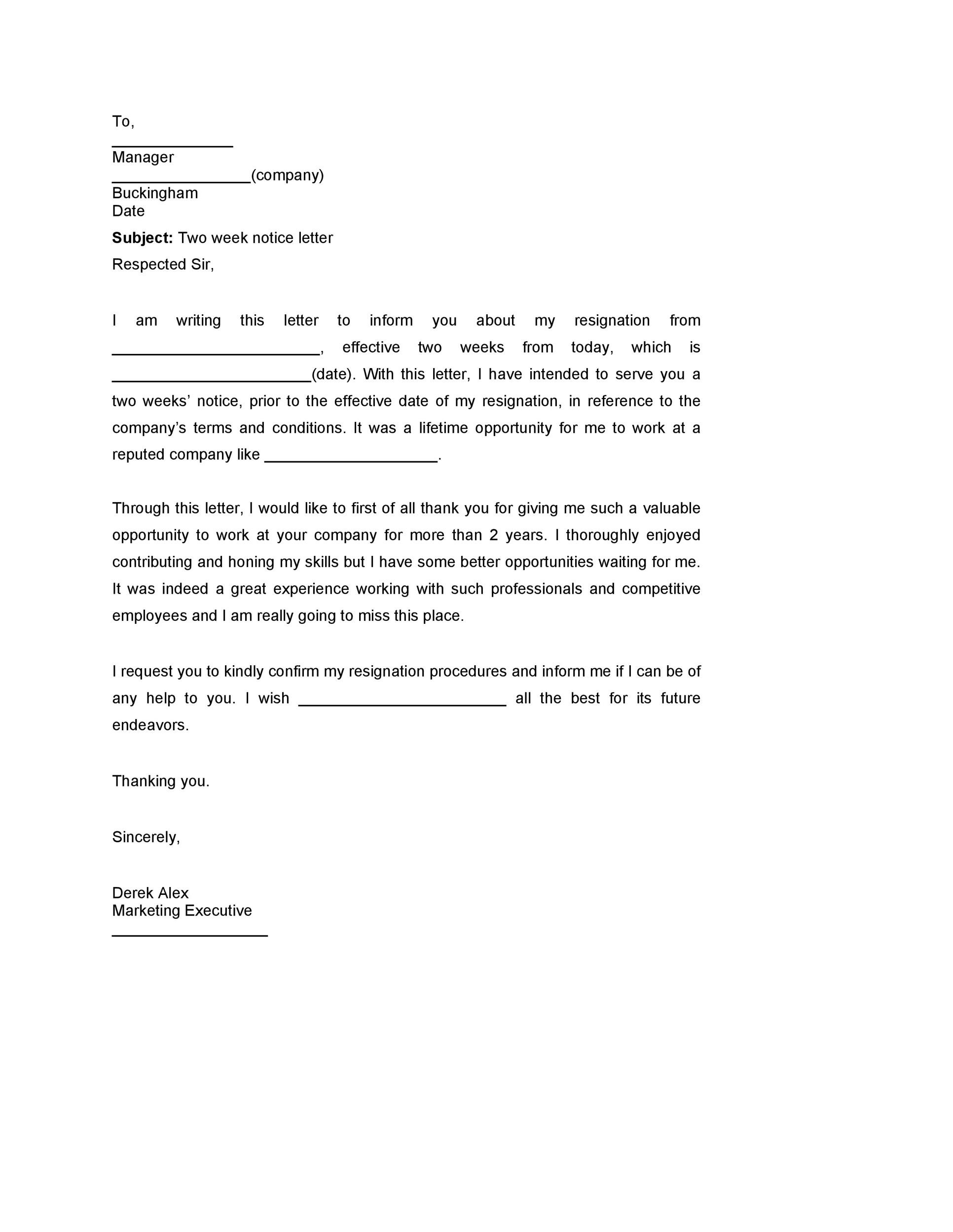 25 Two Weeks Notice Letters & Resignation Letter Templates