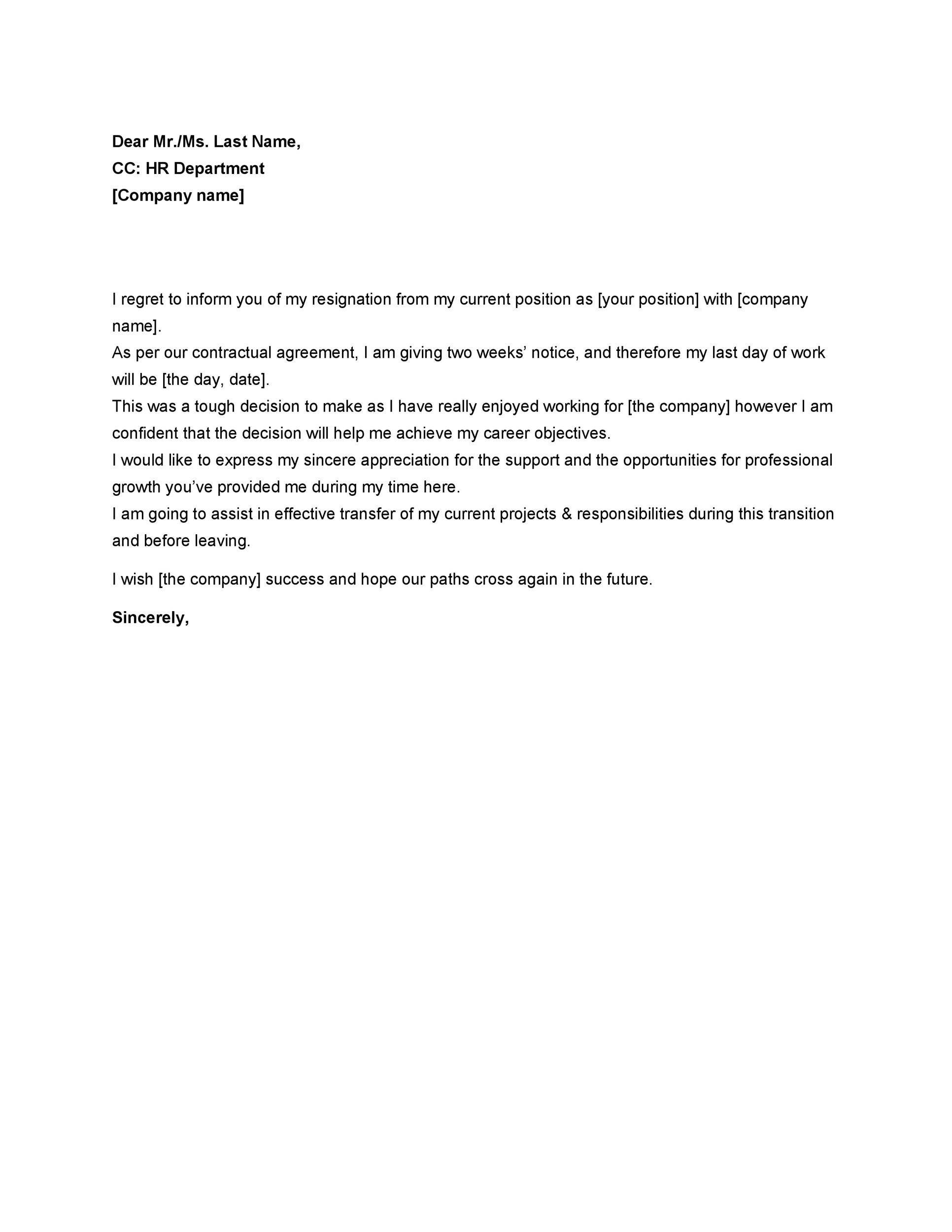 40 Two Weeks Notice Letters & Resignation Letter Templates