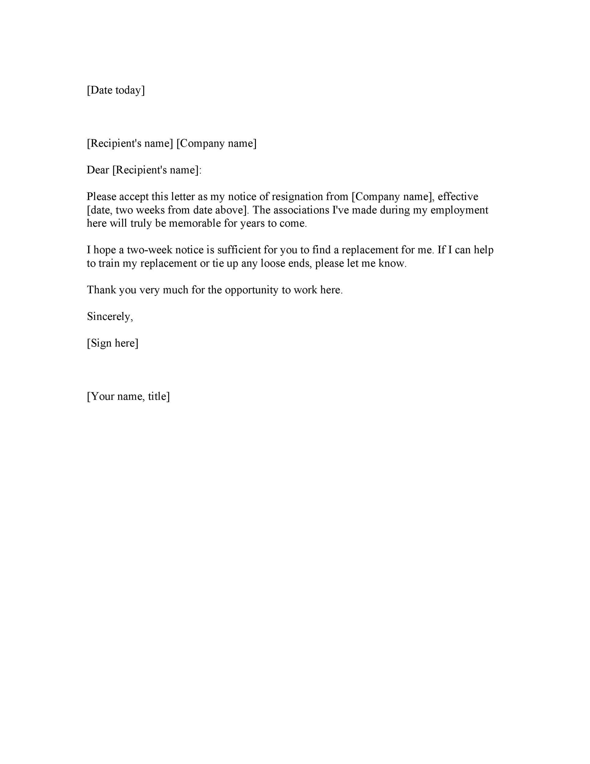 Two Weeks Notice Resignation Letter Sample from templatelab.com
