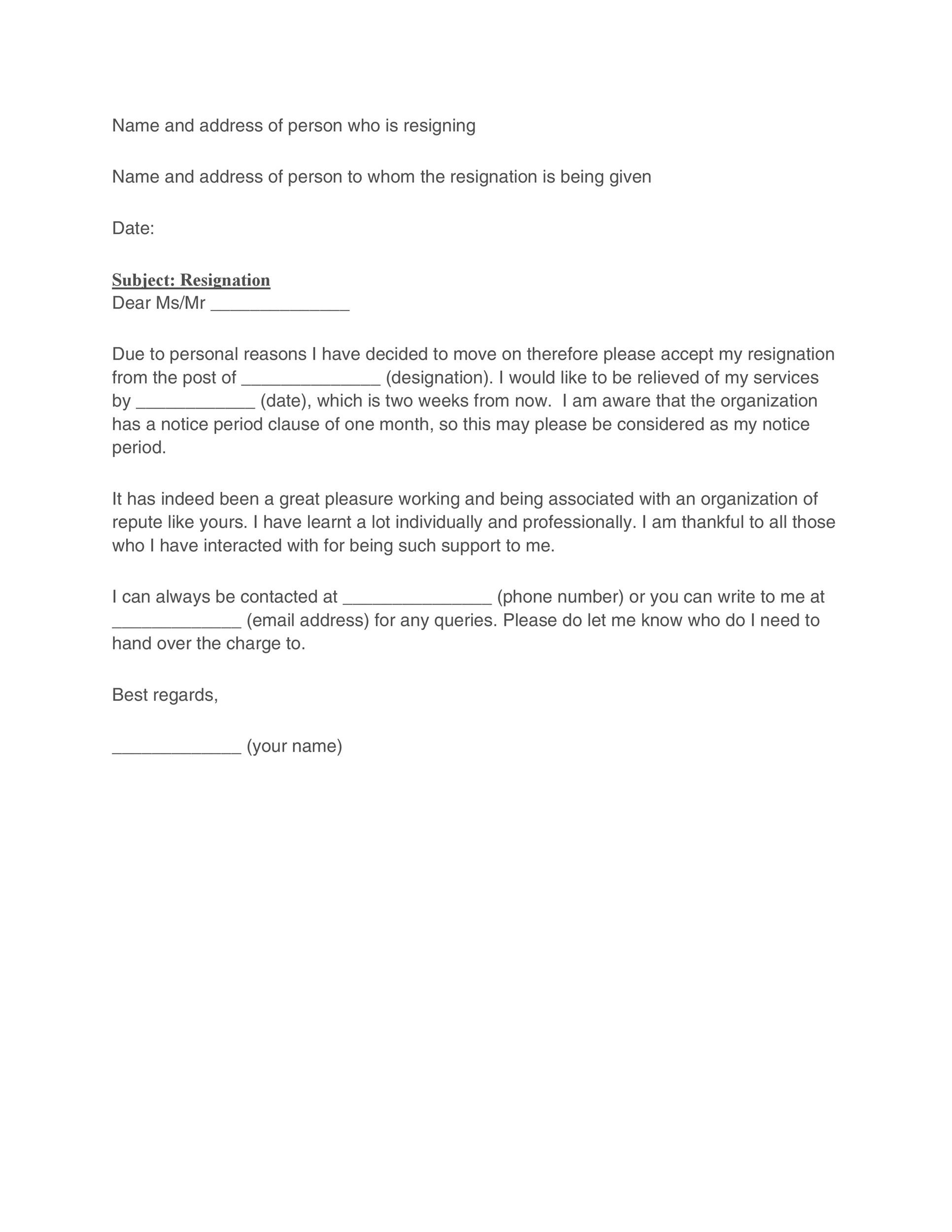 Two Week Resignation Letter Template from templatelab.com