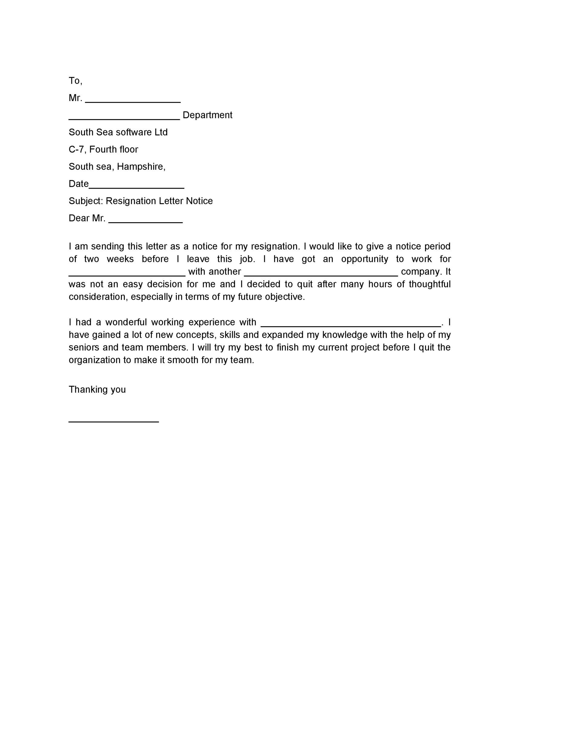 18 Two Weeks Notice Letters & Resignation Letter Templates