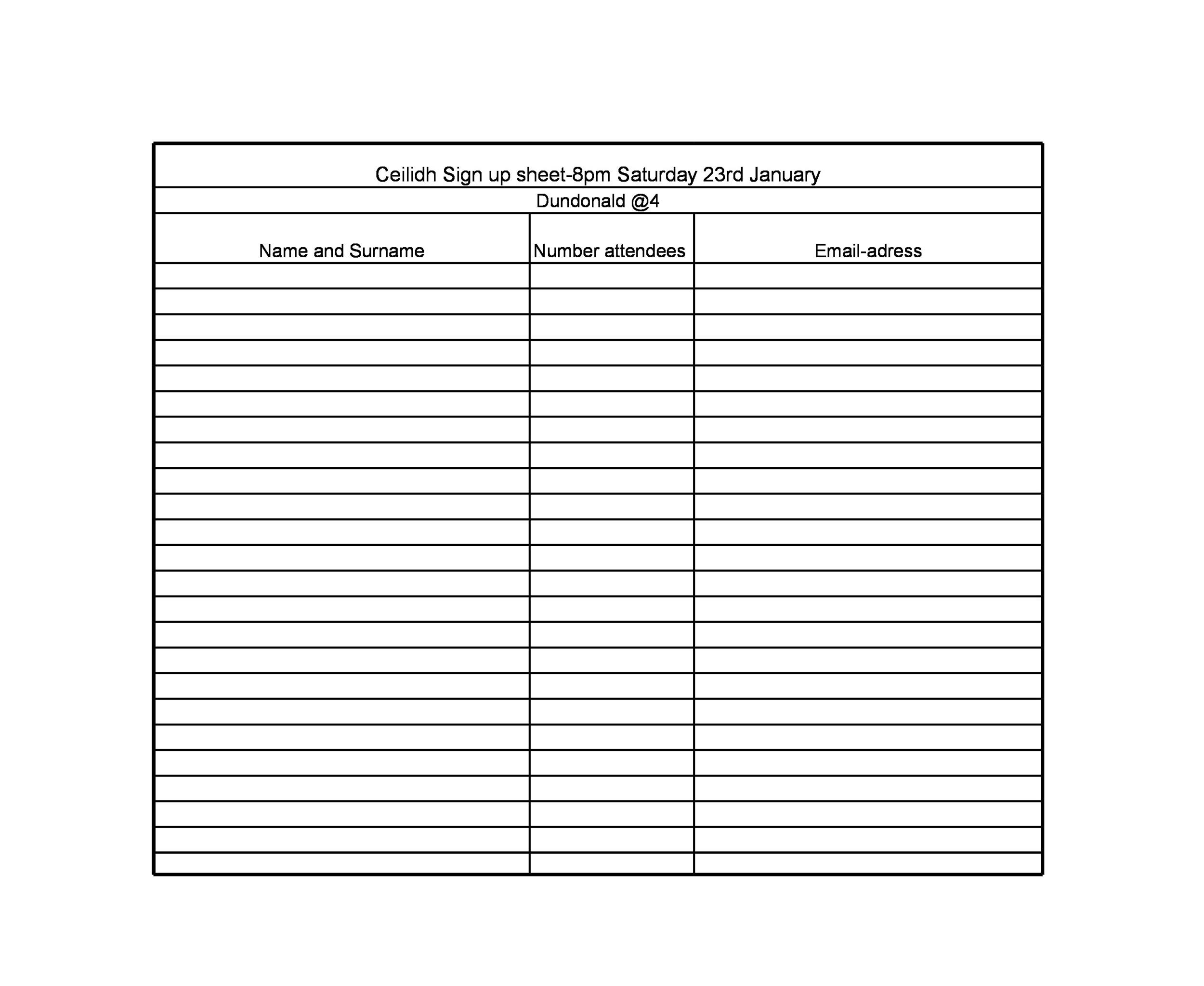Printable Sign Up Sheet Template Printable Signs Party Signs Templates