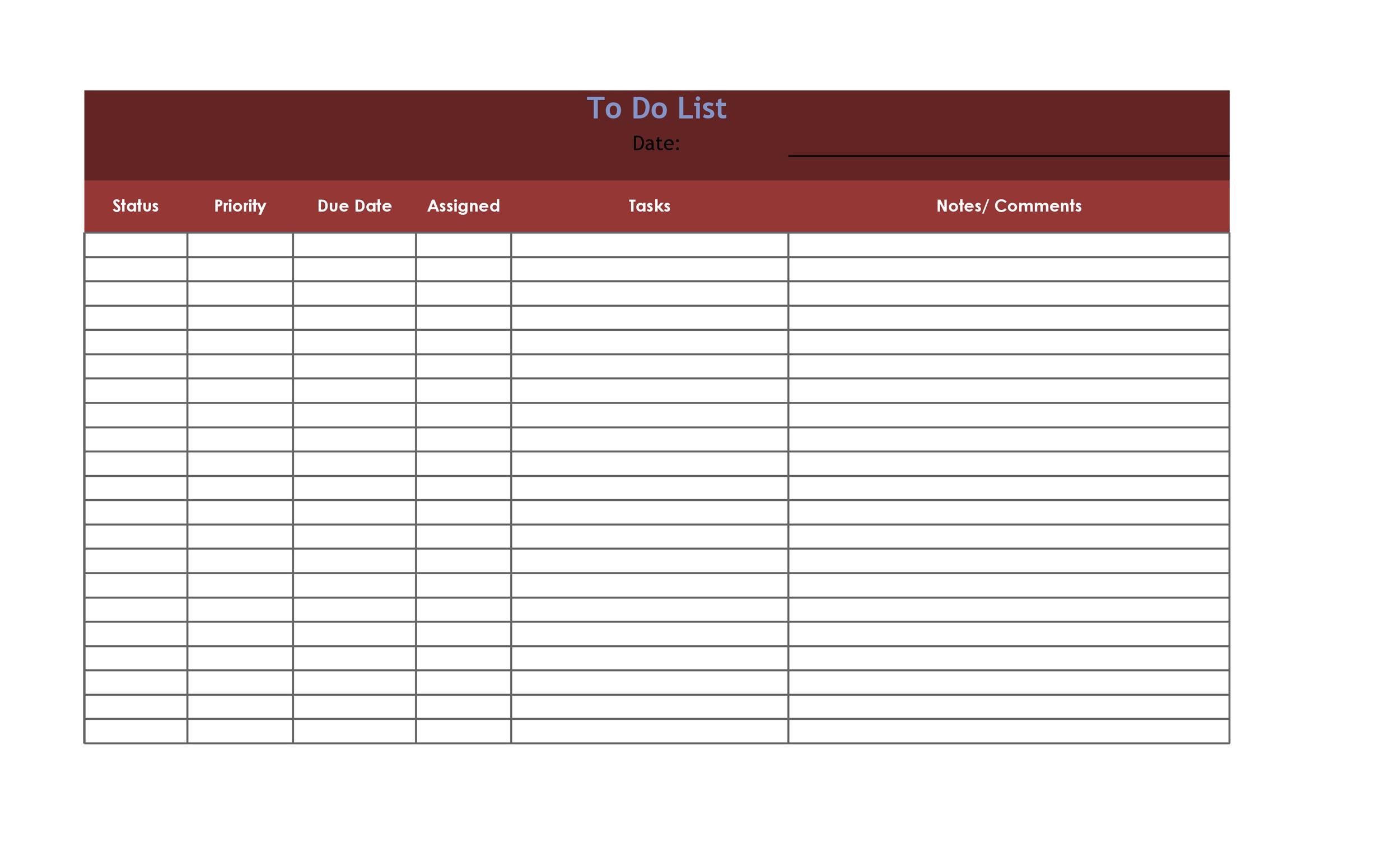 free to do list excel template