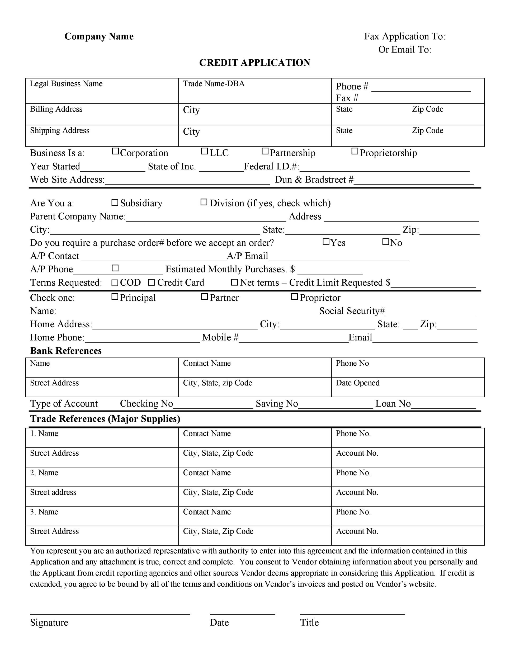 Free Credit Application Form 06