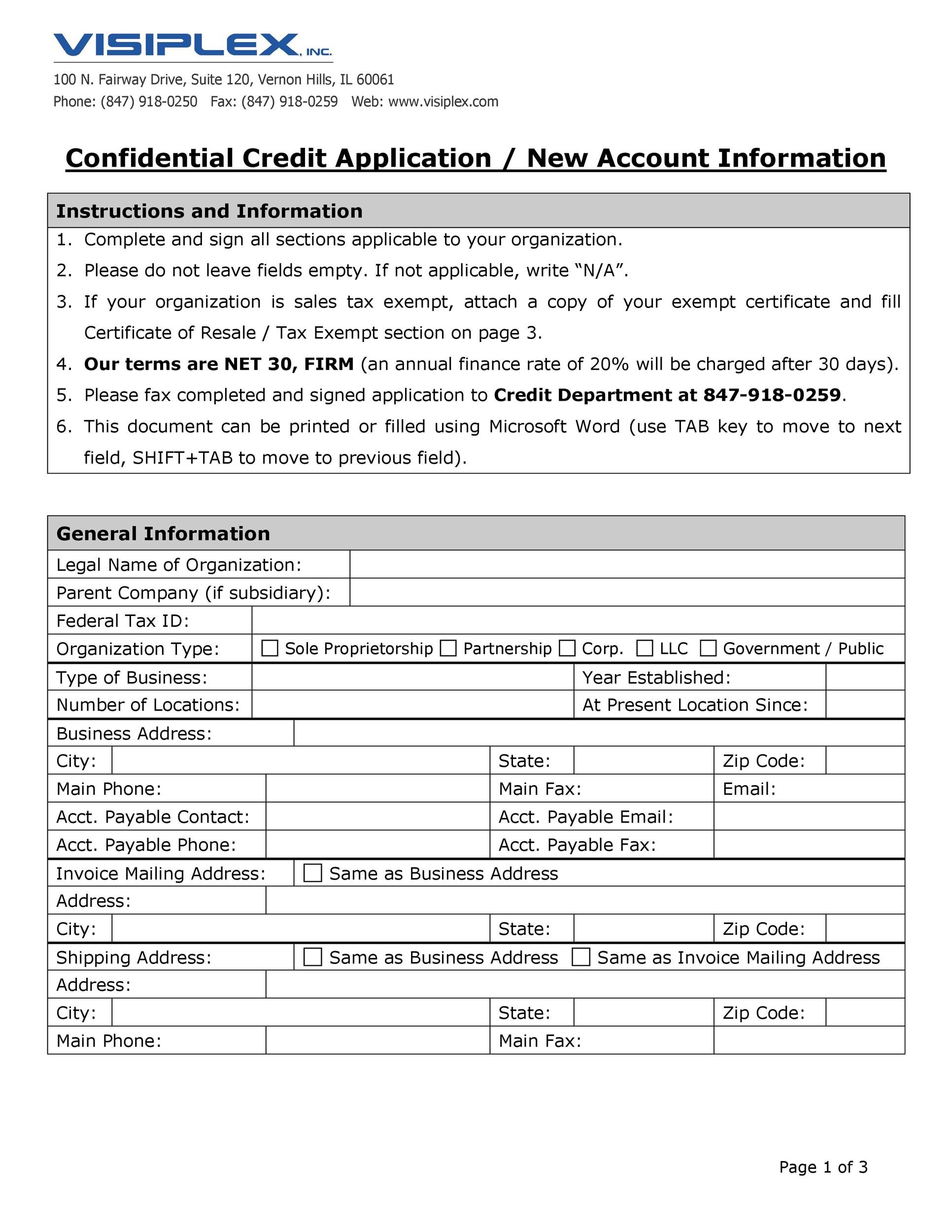 Free Credit Application Form 12