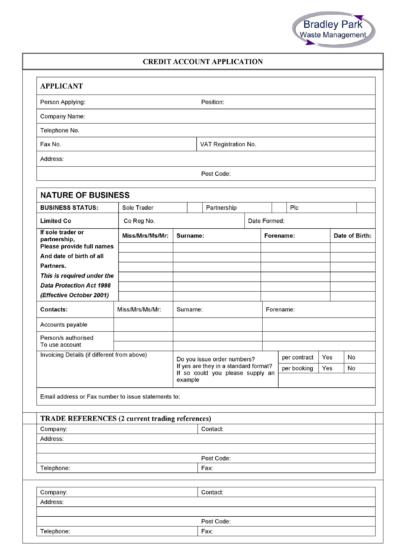 40 Free Credit Application Form Templates & Samples