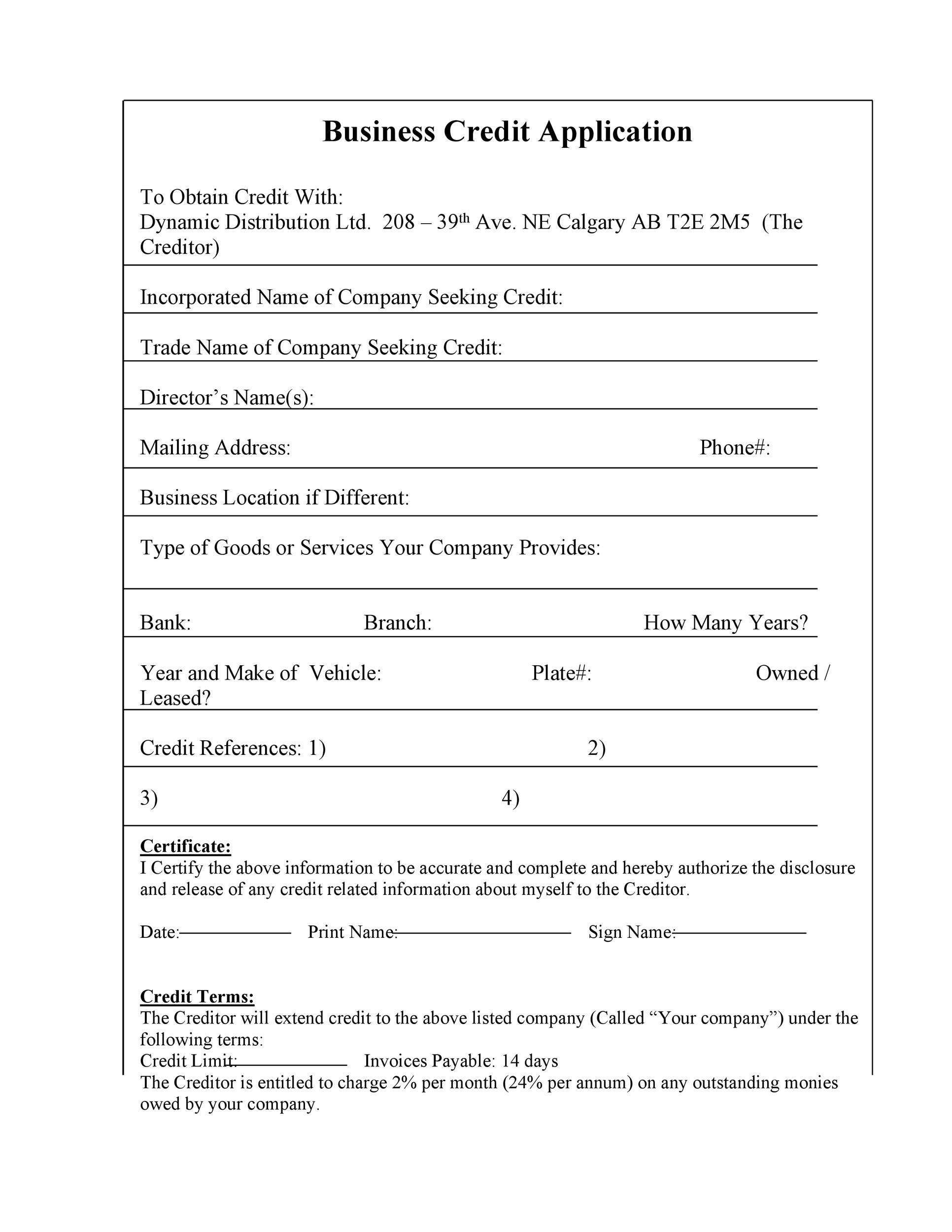 Charge Account Application Form Template